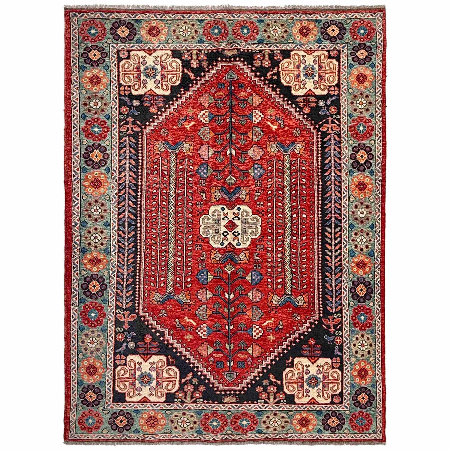 Shirazi Area Rug Handmade Red Medallion 7x10 ft