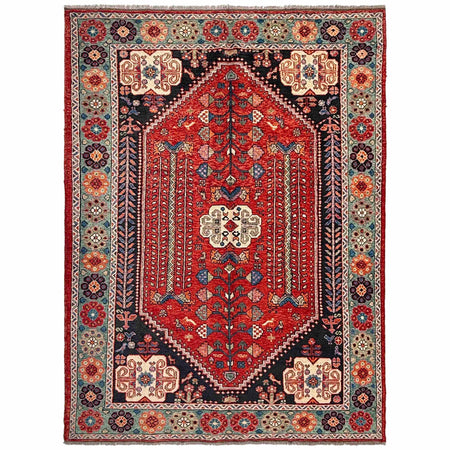 Shirazi Area Rug Handmade Red Medallion 7x10 ft