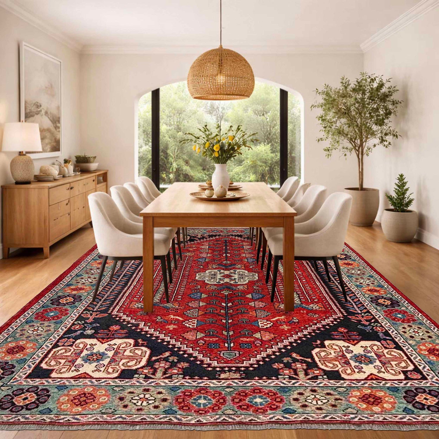 Shirazi Area Rug Handmade Red Medallion 7x10 ft