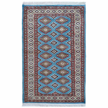 Jaldar Area Rug Handmade Blue Floral 3x5 ft