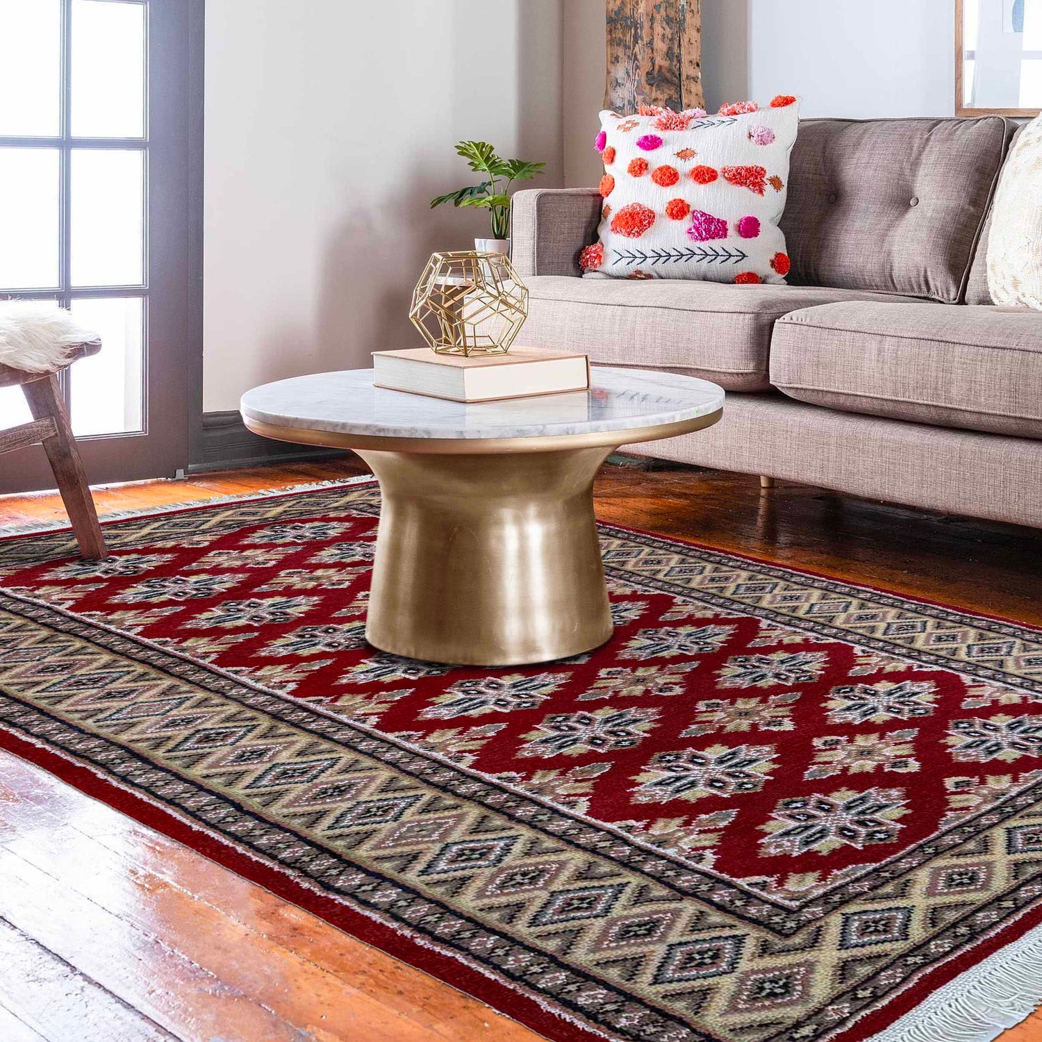 Jaldar Area Rug Handmade Red Floral 3x5 ft