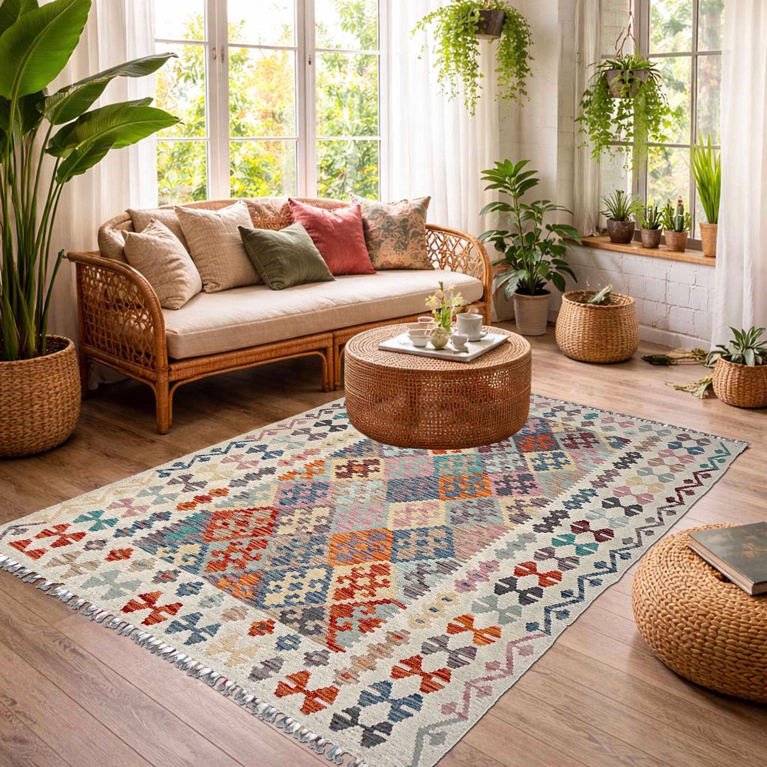 Handmade Multi Kilim Geometric 4x7 ft