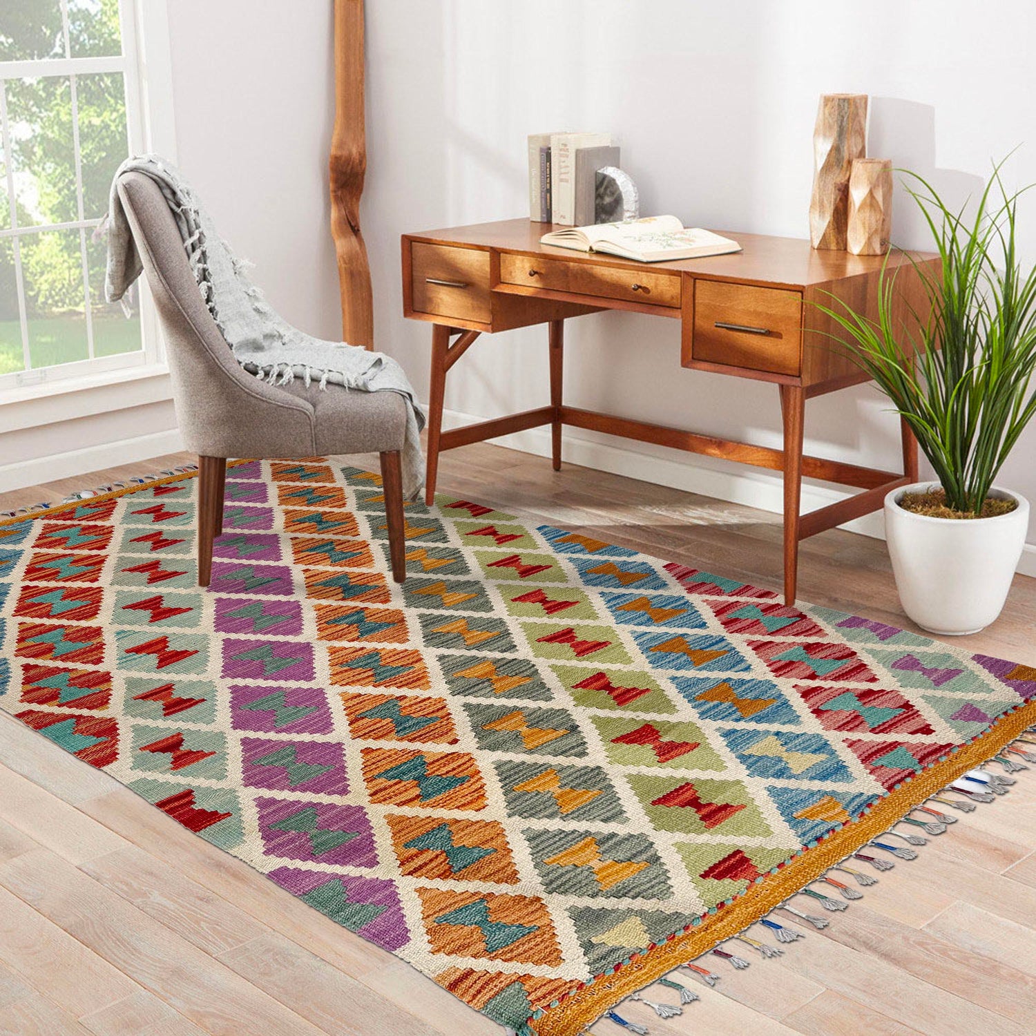 Handmade Multi Kilim Geometric 2x4 ft