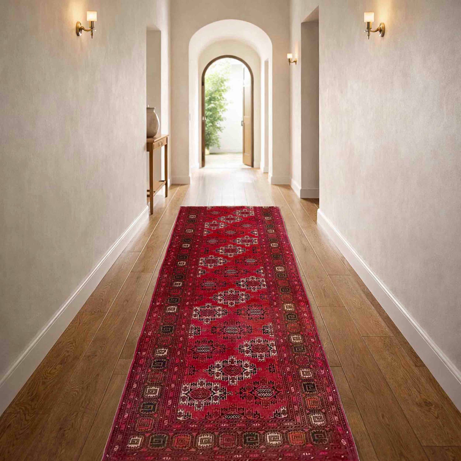 Khoja Roshnai Runner Rug Handmade Red Floral 8' Runner