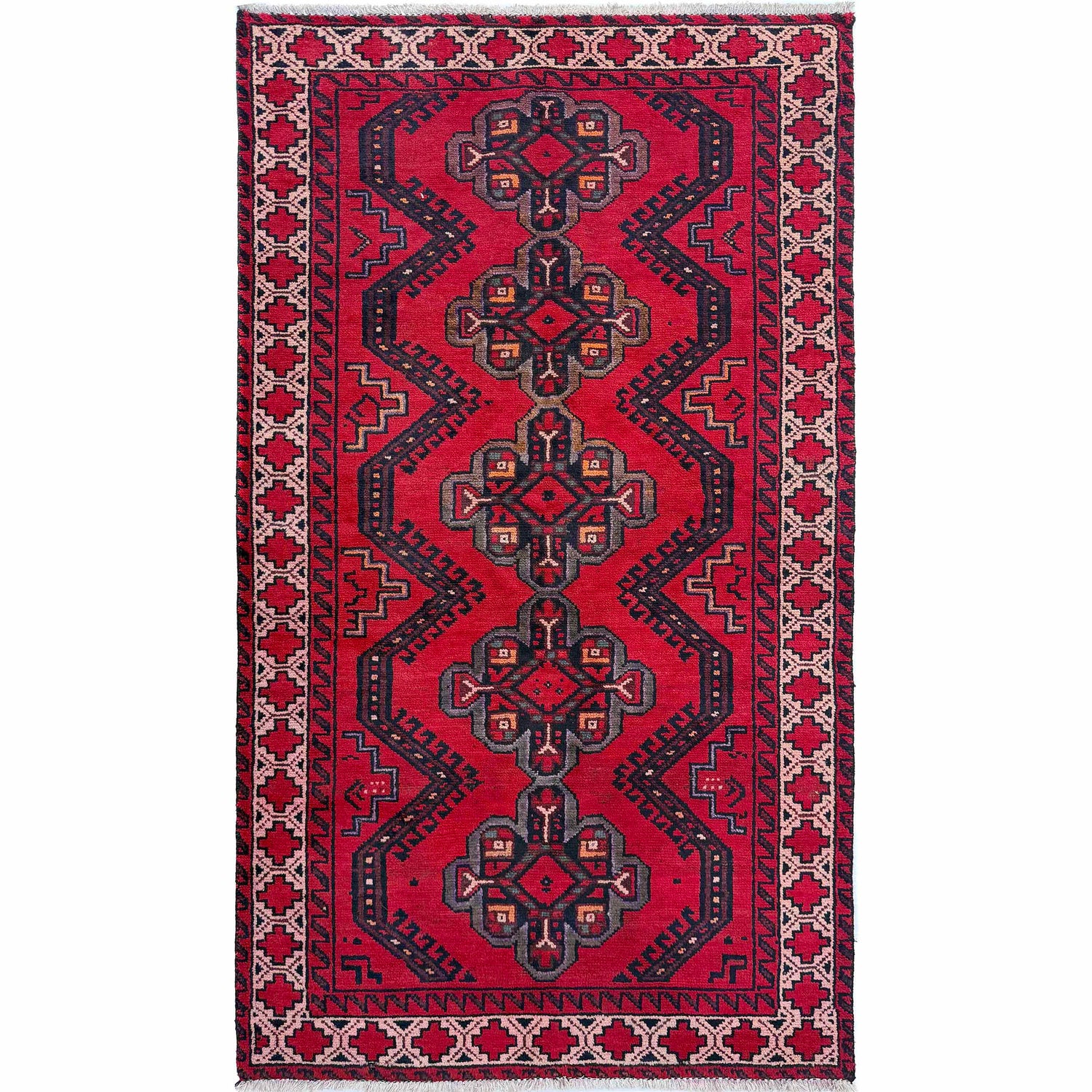 Baluchi Rug Handmade Red Floral 4x6 ft