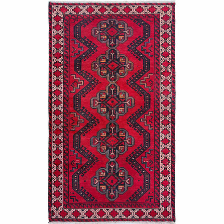 Baluchi Rug Handmade Red Floral 4x6 ft