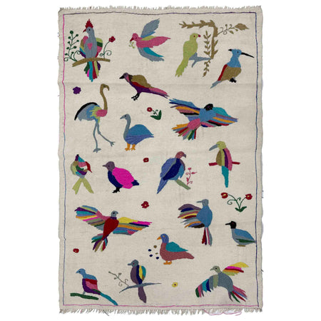 Embroidery Kilim Area Rug Handmade Beige Animal 4x6 ft