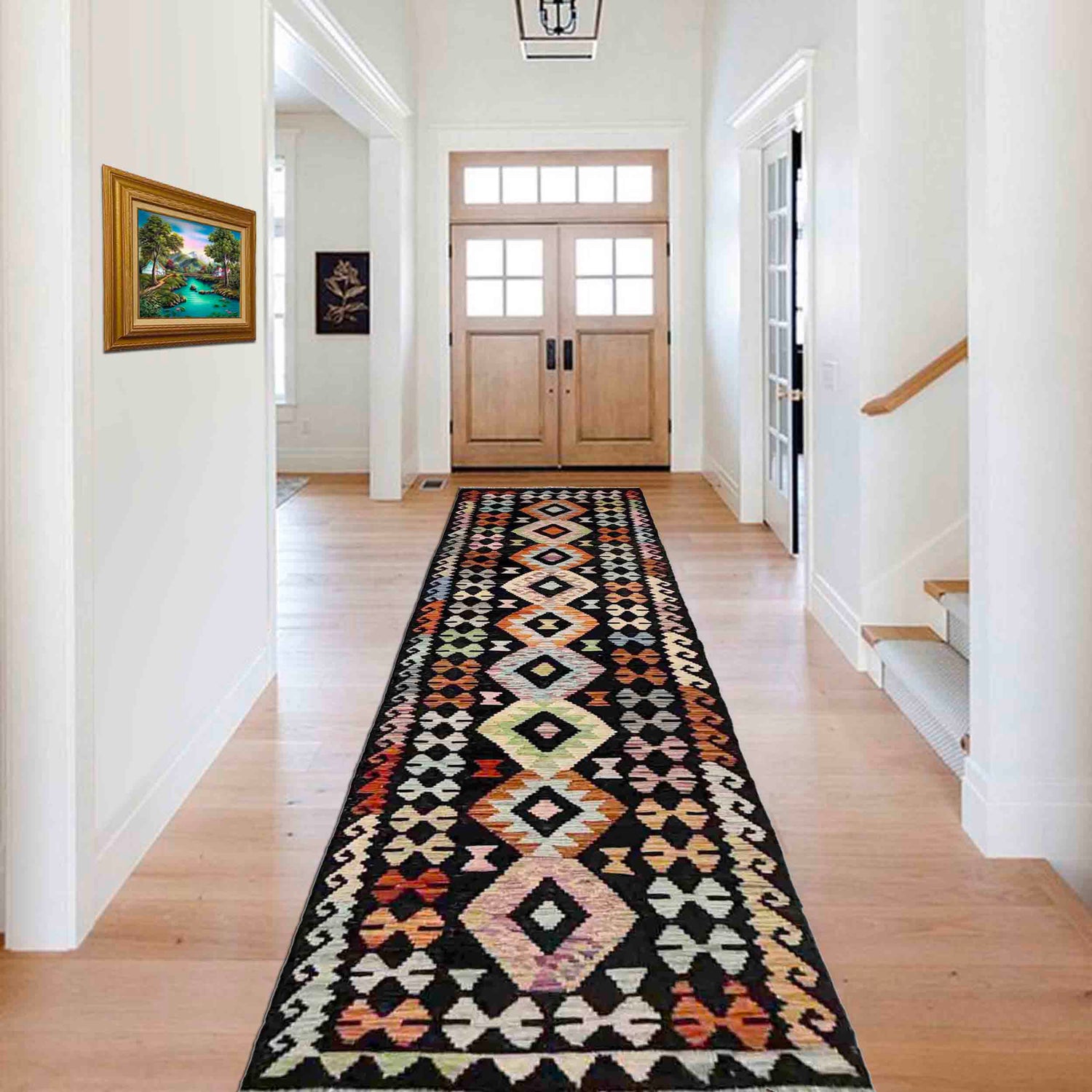 Handmade Multi Kilim Geometric 10' Runner