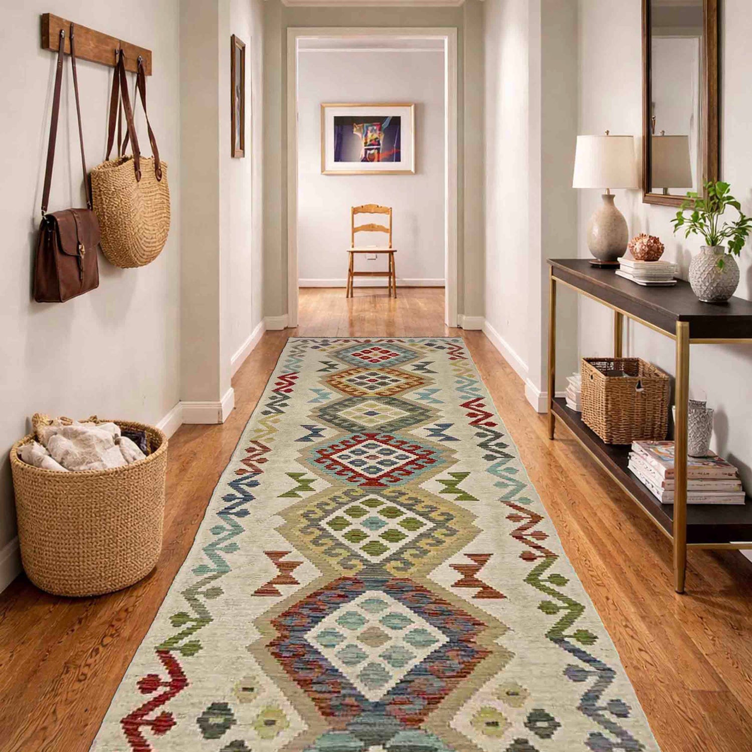 Handmade Multi Kilim Geometric 10' Runner