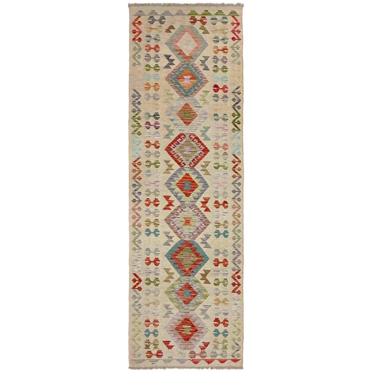 Handmade Multi Kilim Geometric 10' Runner