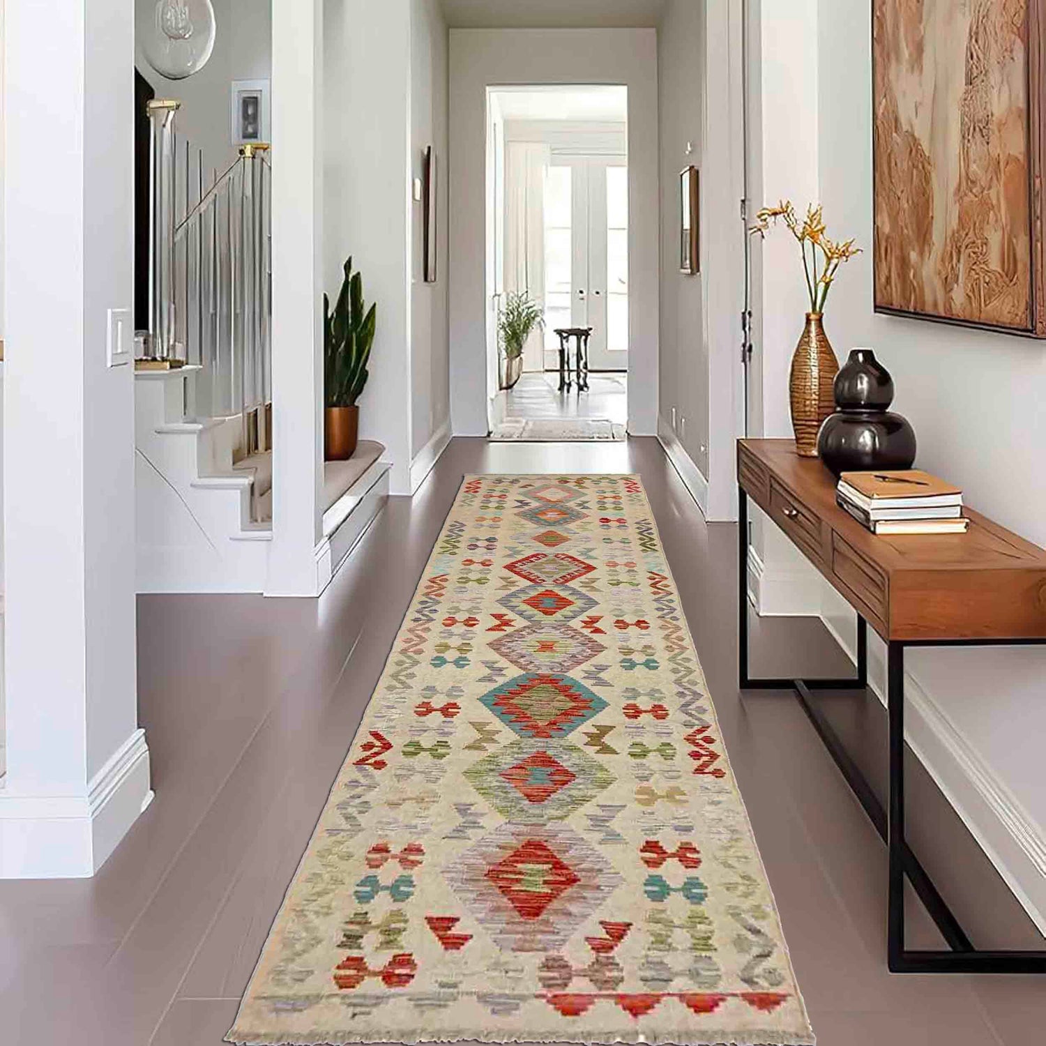 Handmade Multi Kilim Geometric 10' Runner