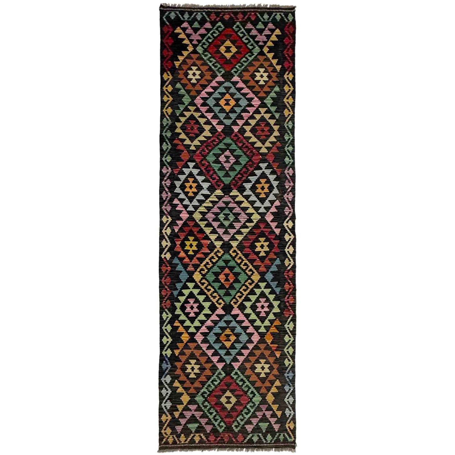 Handmade Multi Kilim Geometric 10' Runner