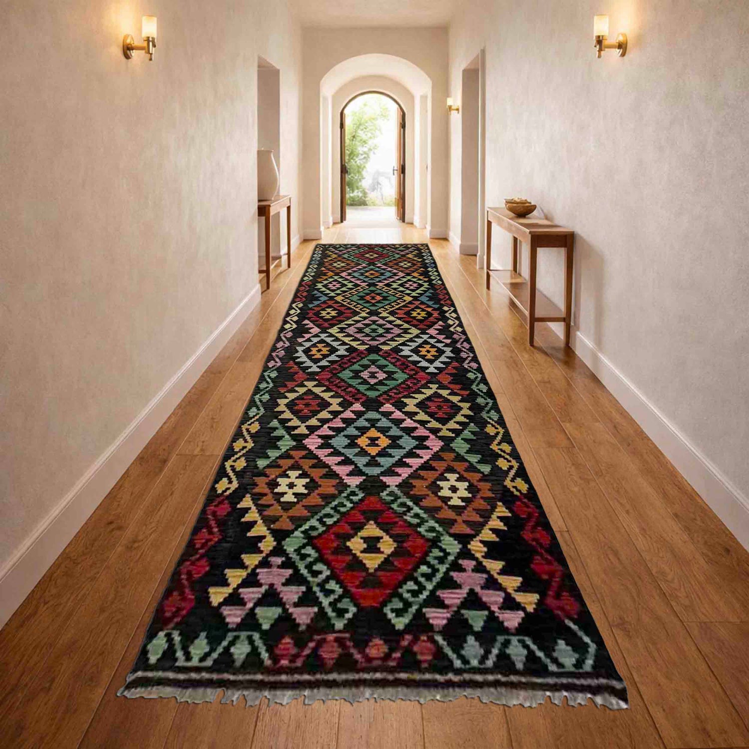 Handmade Multi Kilim Geometric 10' Runner