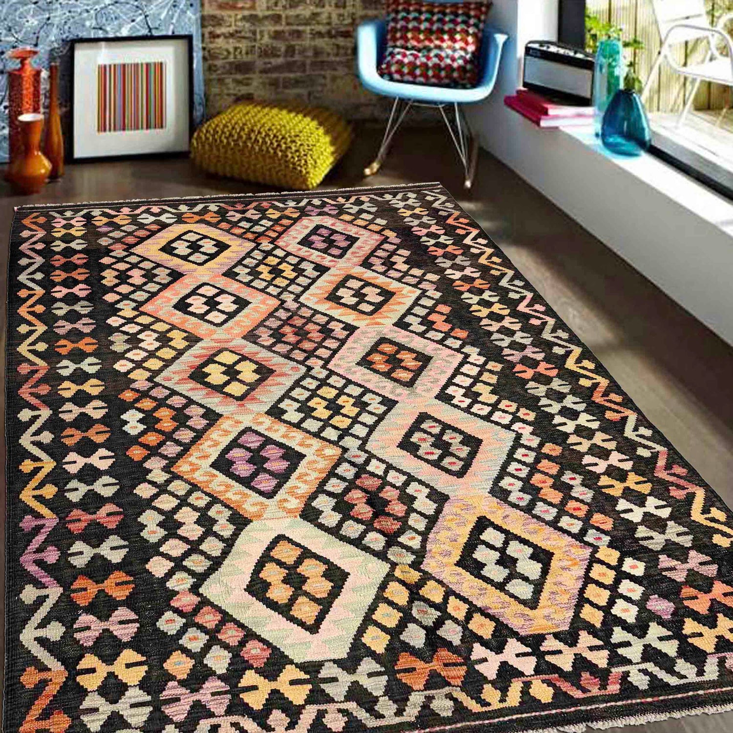Handmade Multi Kilim Geometric 4x7 ft
