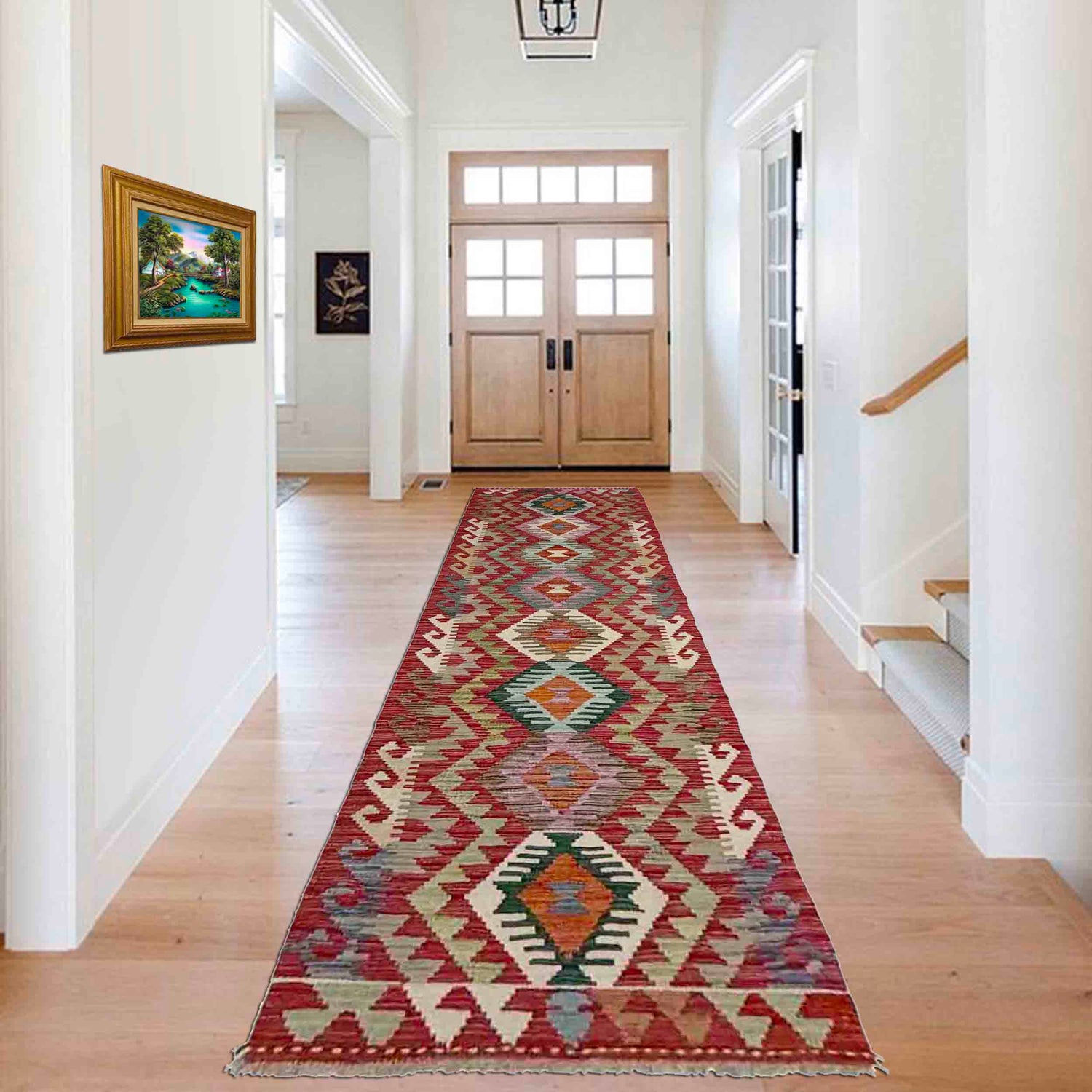 Handmade Multi Kilim Geometric 10' Runner