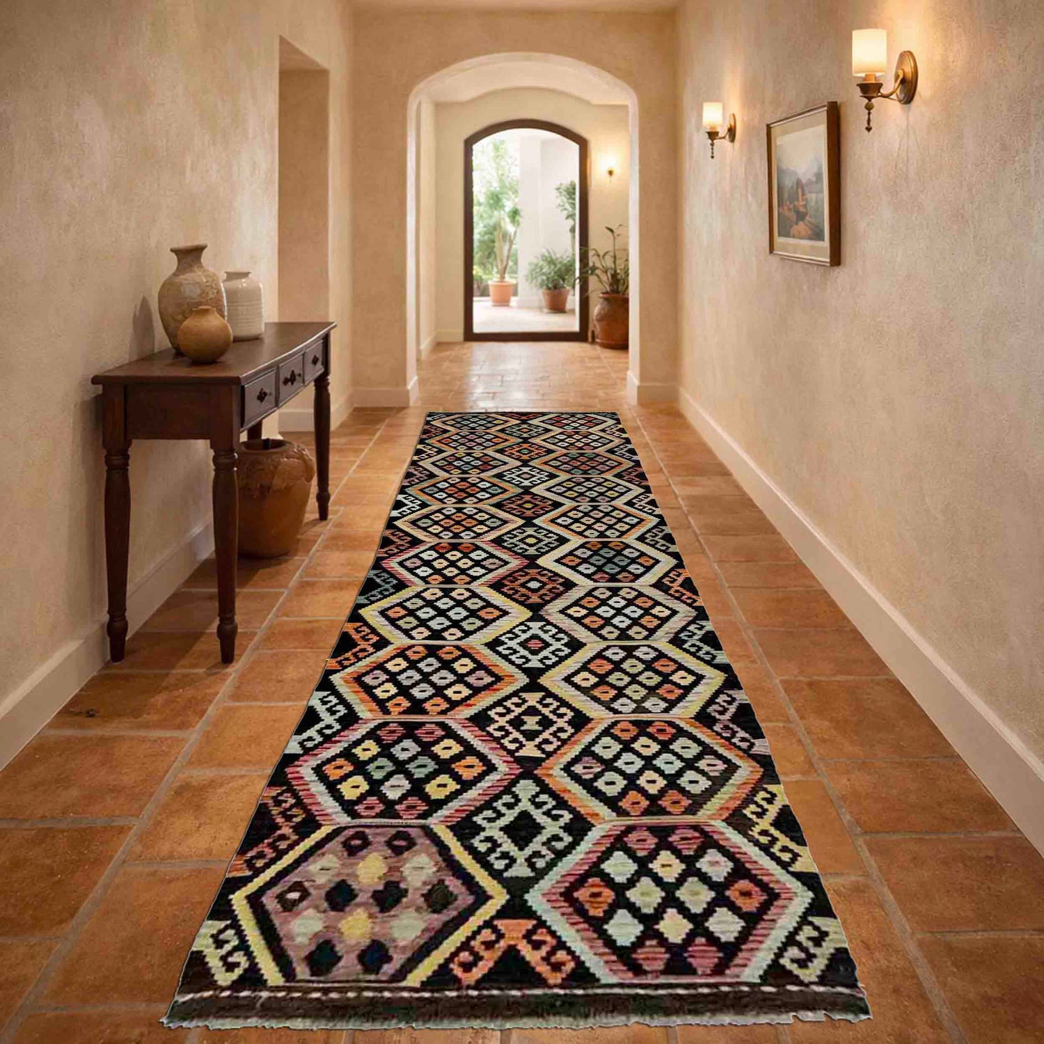 Handmade Multi Kilim Geometric 10' Runner