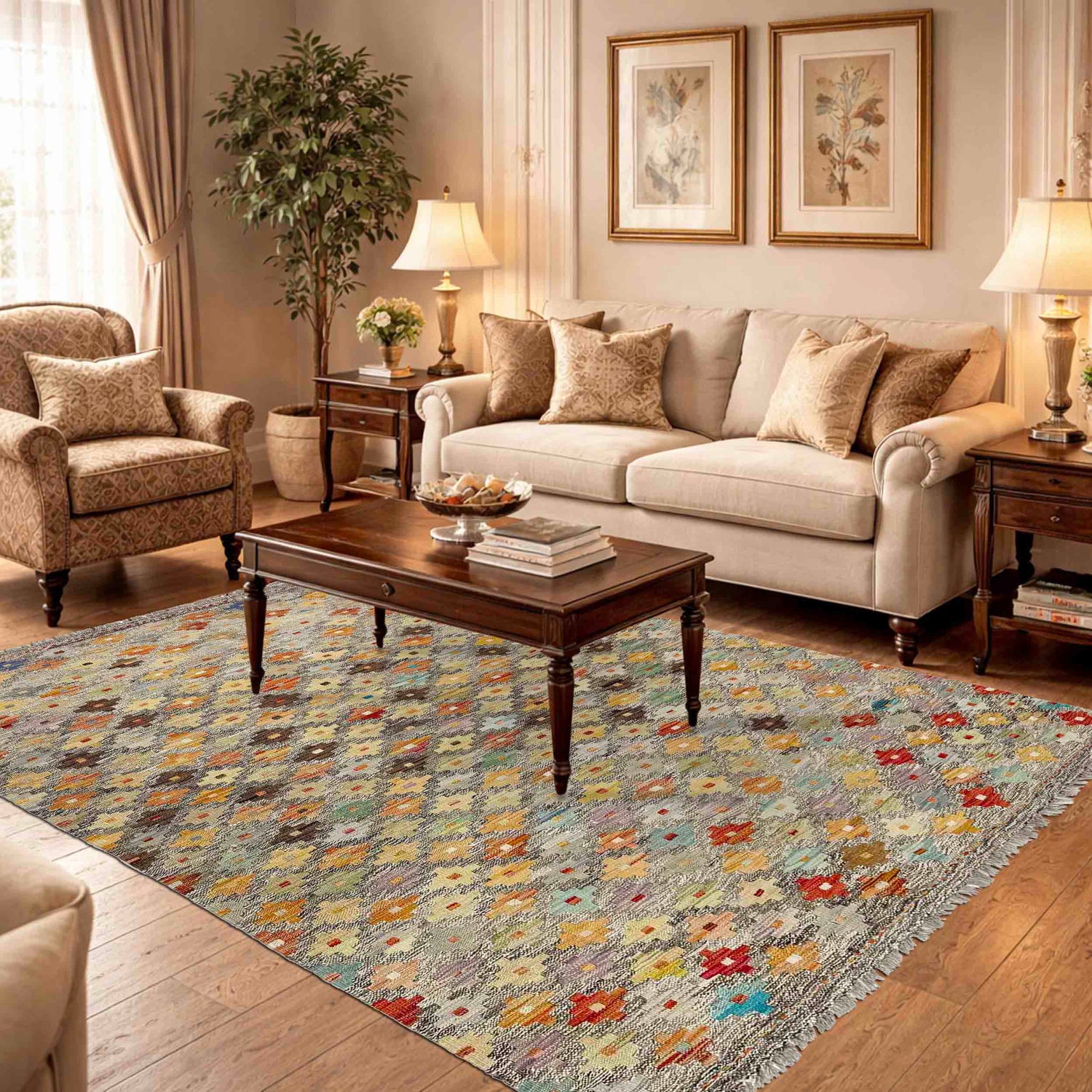 Handmade Multi Kilim Geometric 4x7 ft