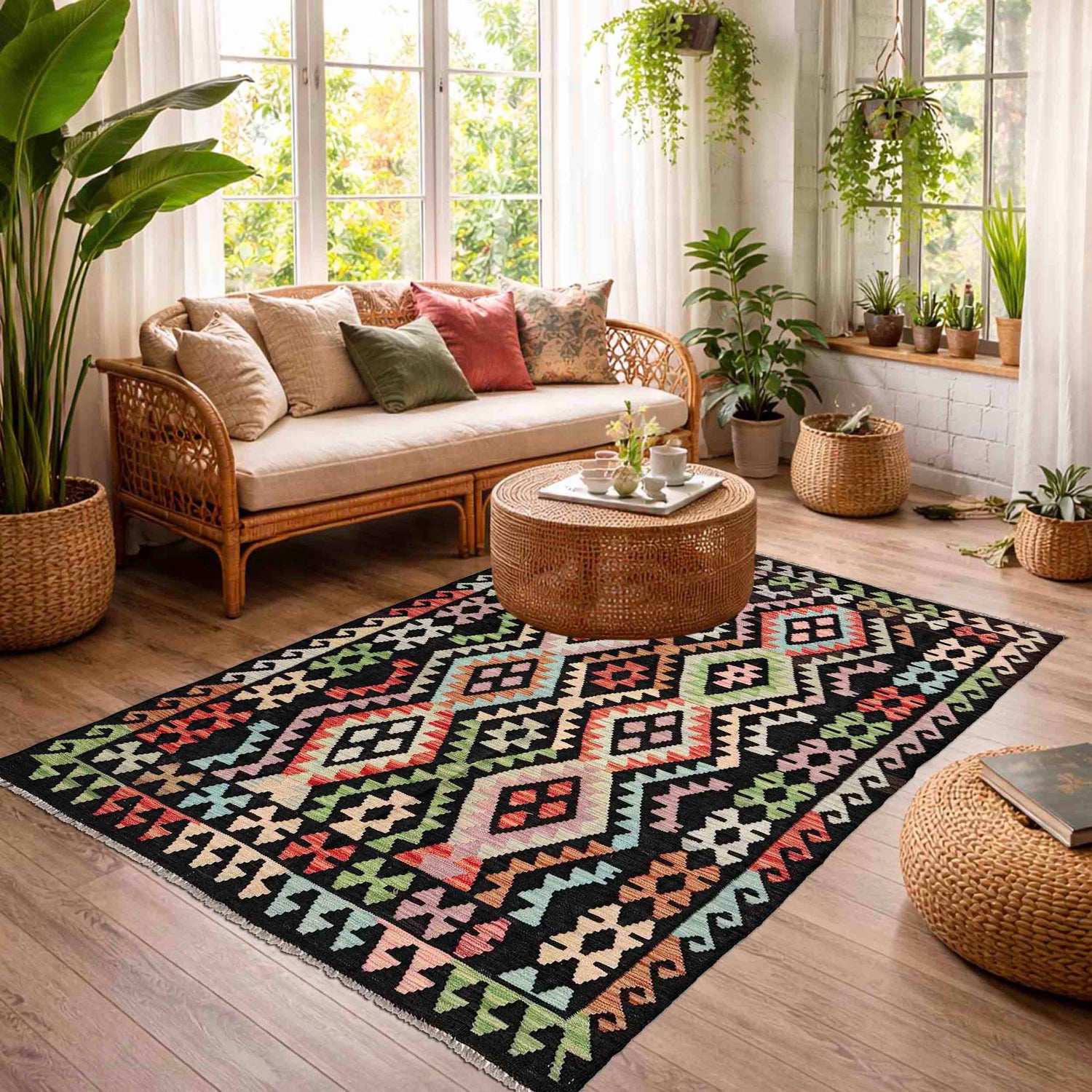 Handmade Multi Kilim Geometric 4x7 ft
