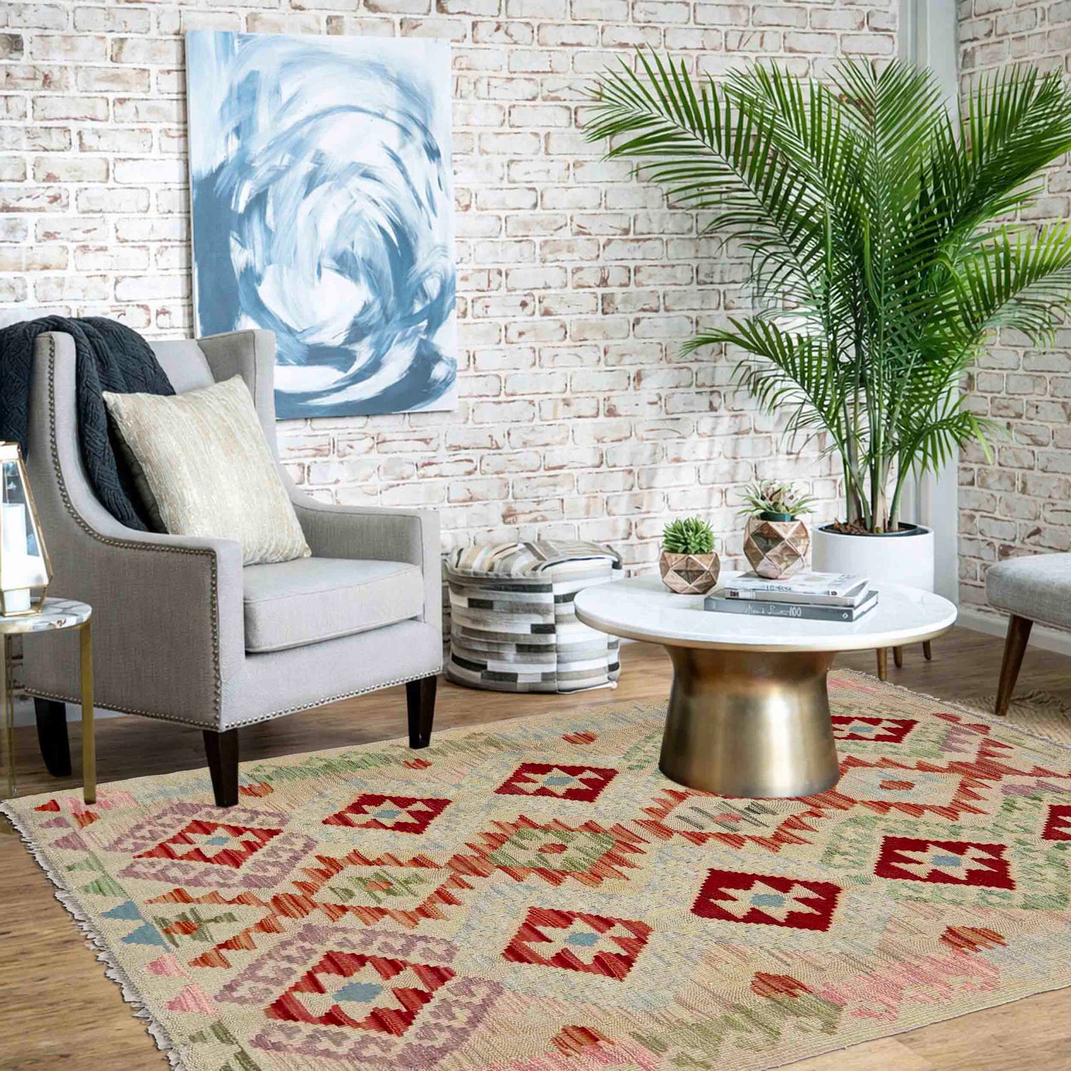 Handmade Multi Kilim Geometric 2x4 ft