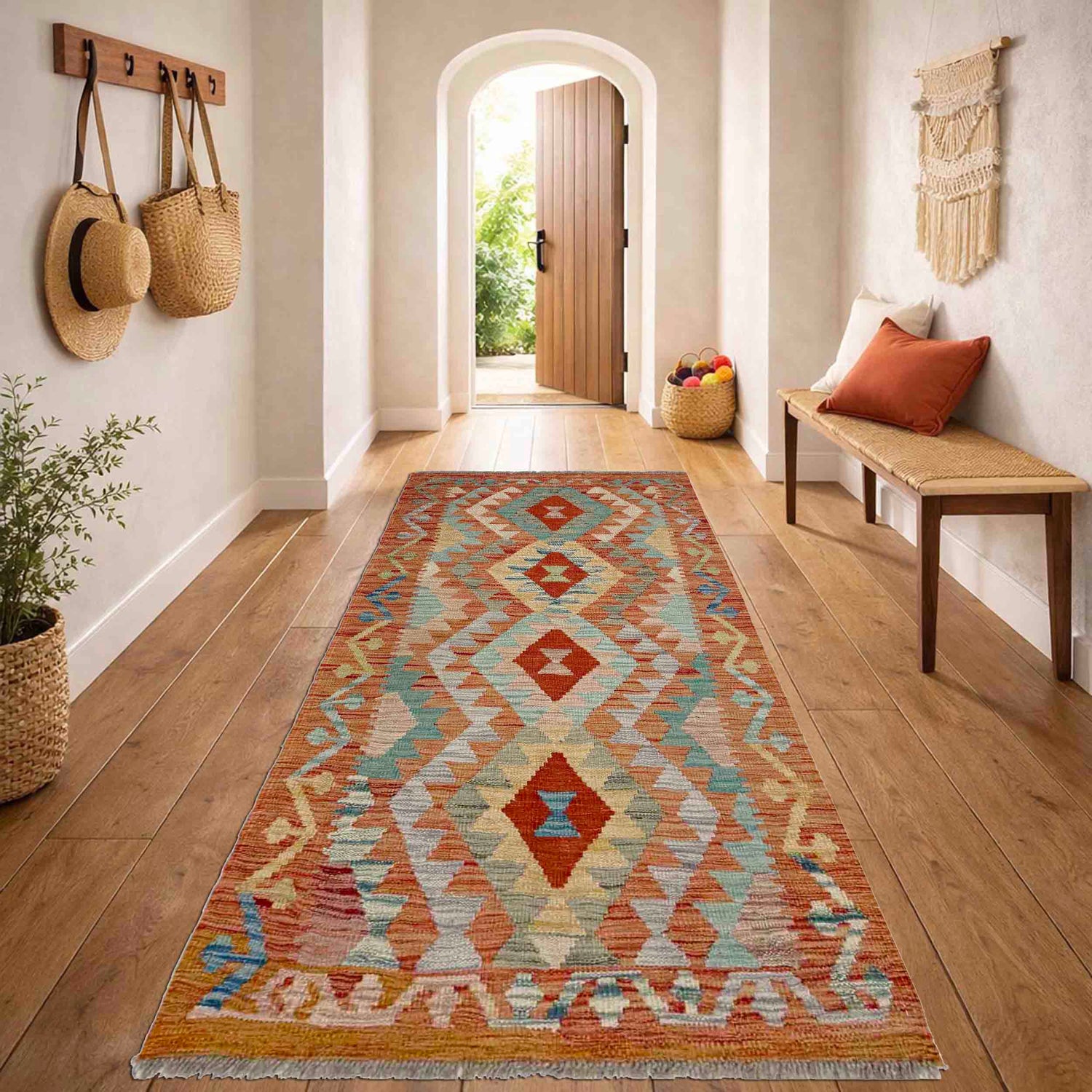 Handmade Multi Kilim Geometric 5' Runner