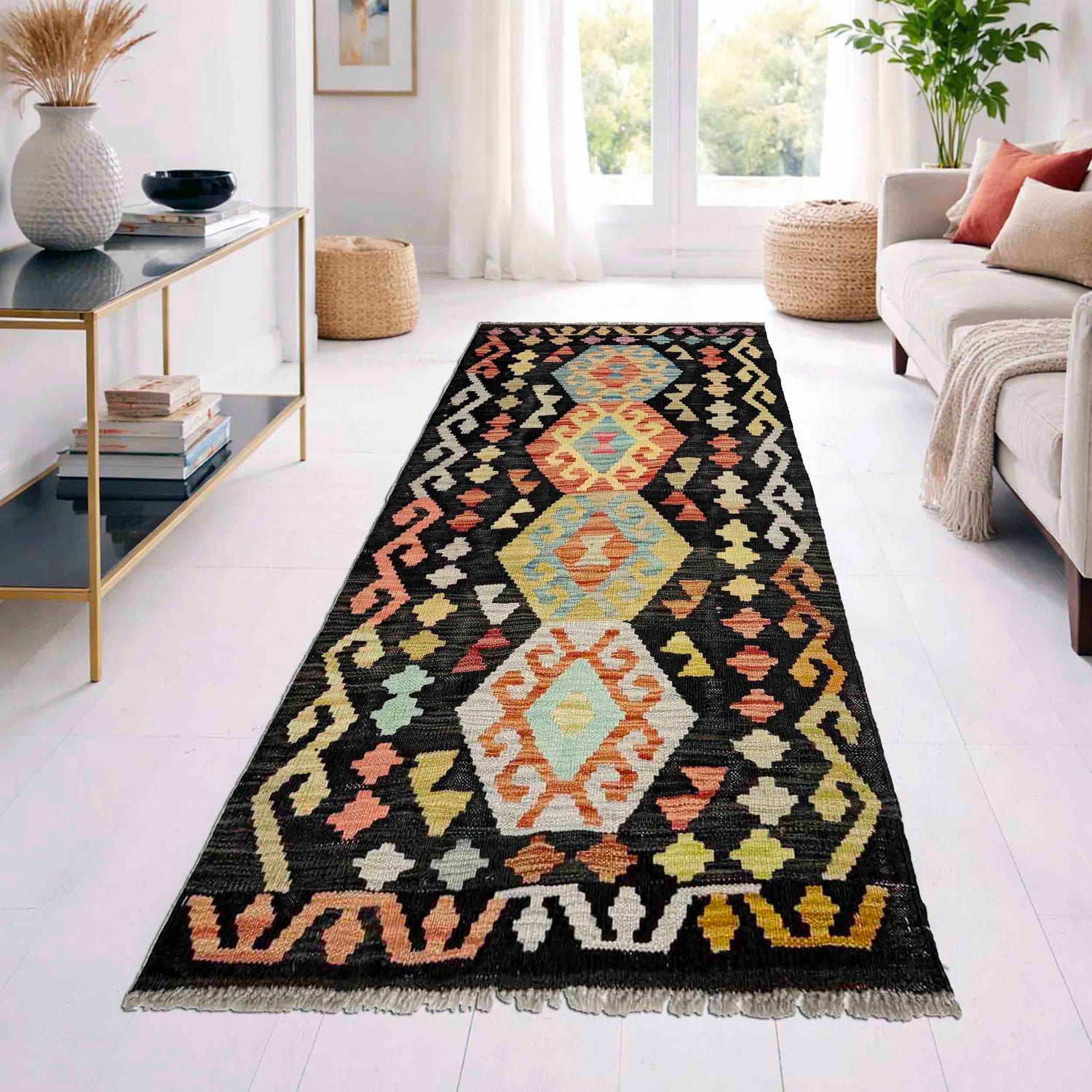Handmade Multi Kilim Geometric 5' Runner