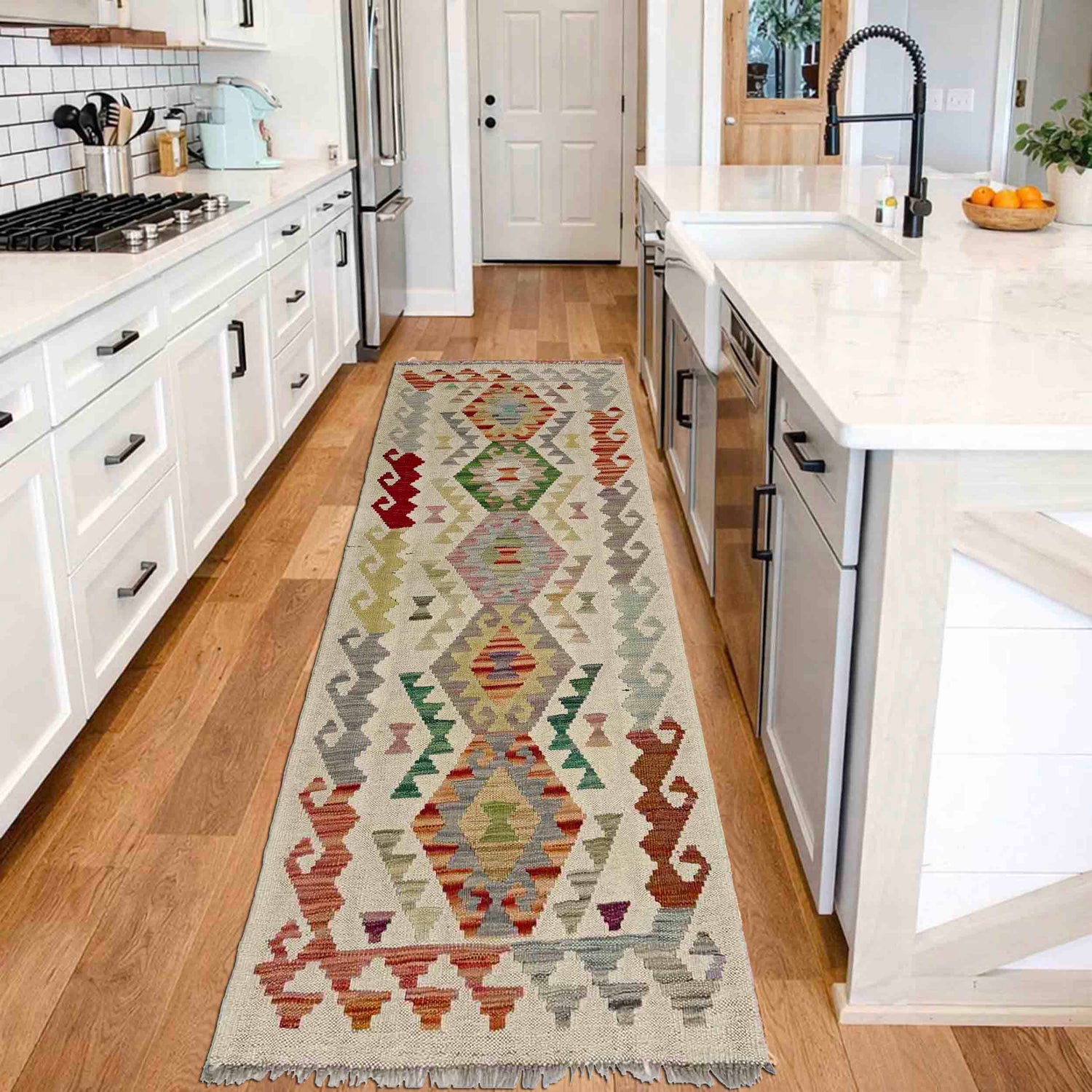 Handmade Multi Kilim Geometric 6' Runner