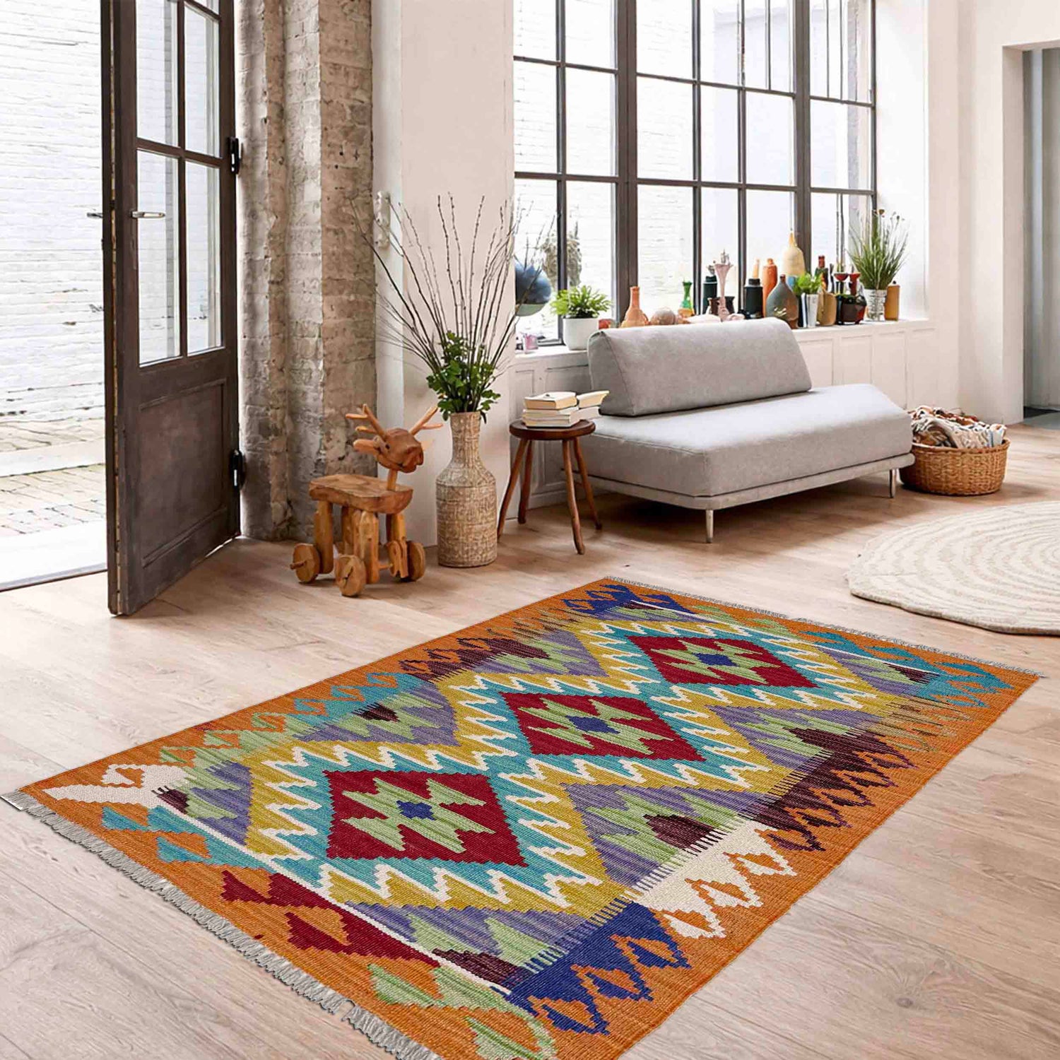 Handmade Multi Kilim Geometric 2x4 ft