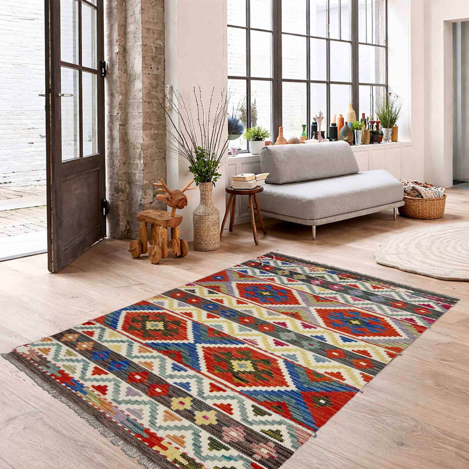 Handmade Multi Kilim Geometric 3x5 ft