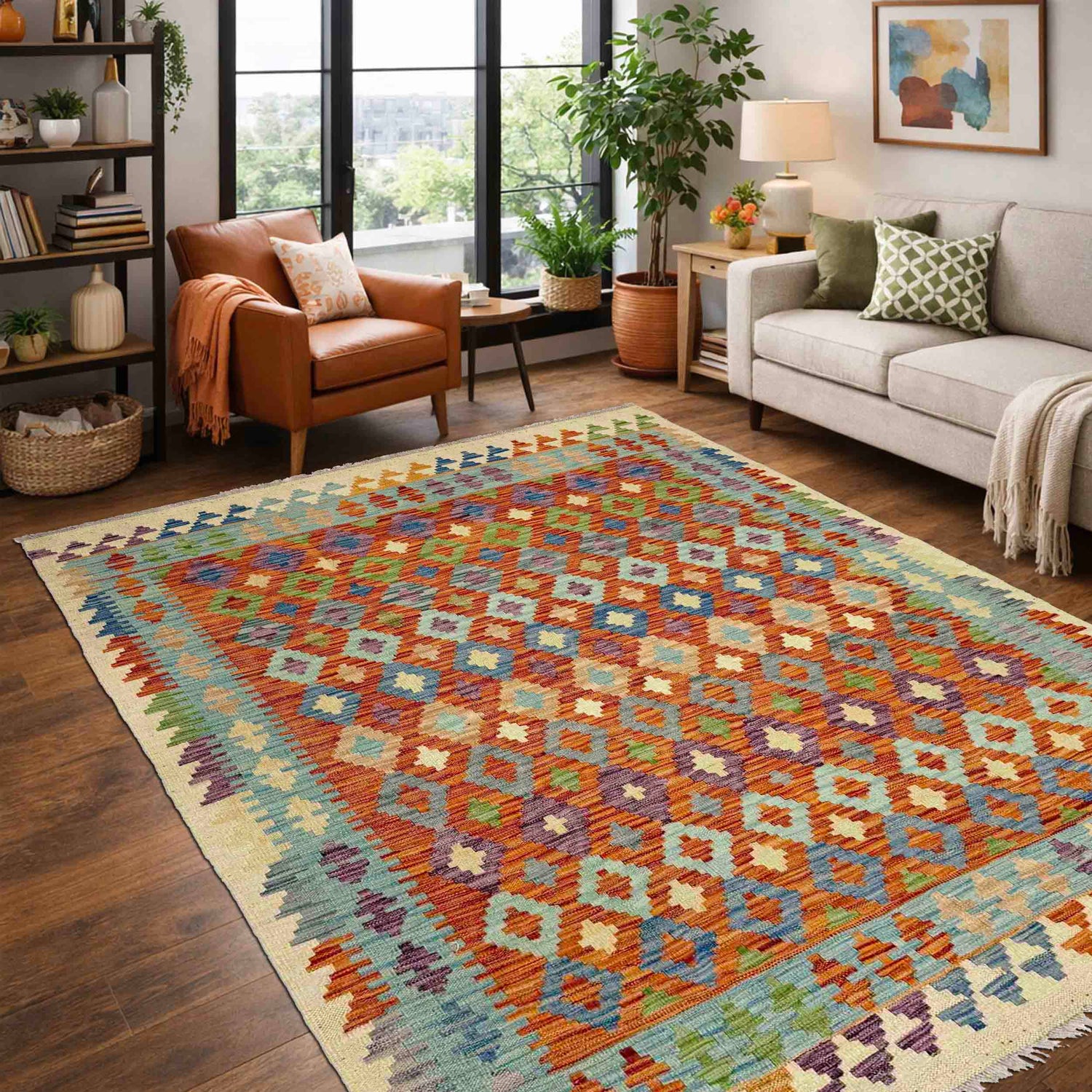 Handmade Multi Kilim Geometric 4x7 ft