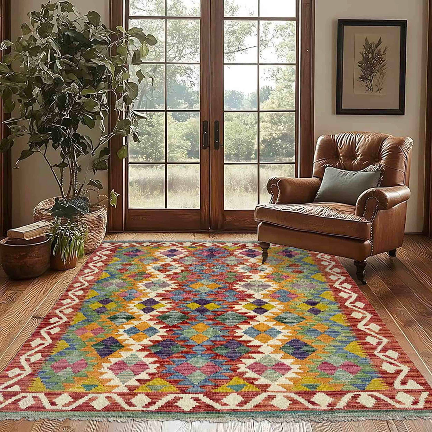Handmade Multi Kilim Geometric 4x6 ft