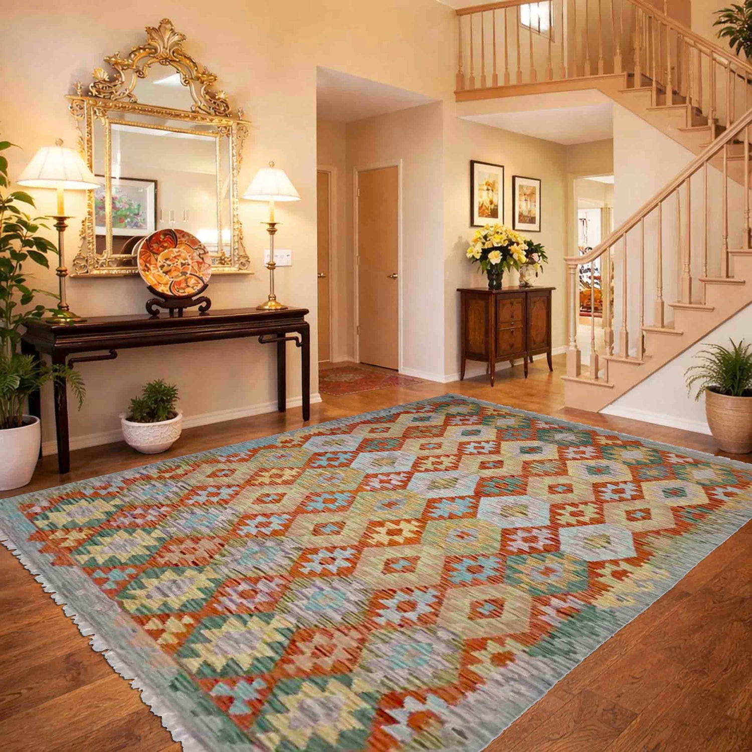 Handmade Multi Kilim Geometric 5x8 ft