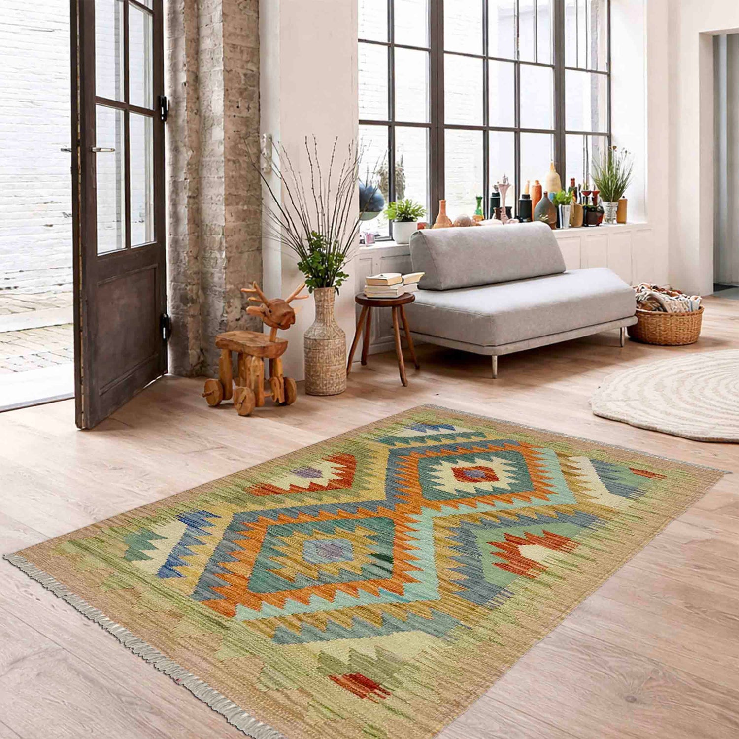 Handmade Multi Kilim Geometric 2x4 ft