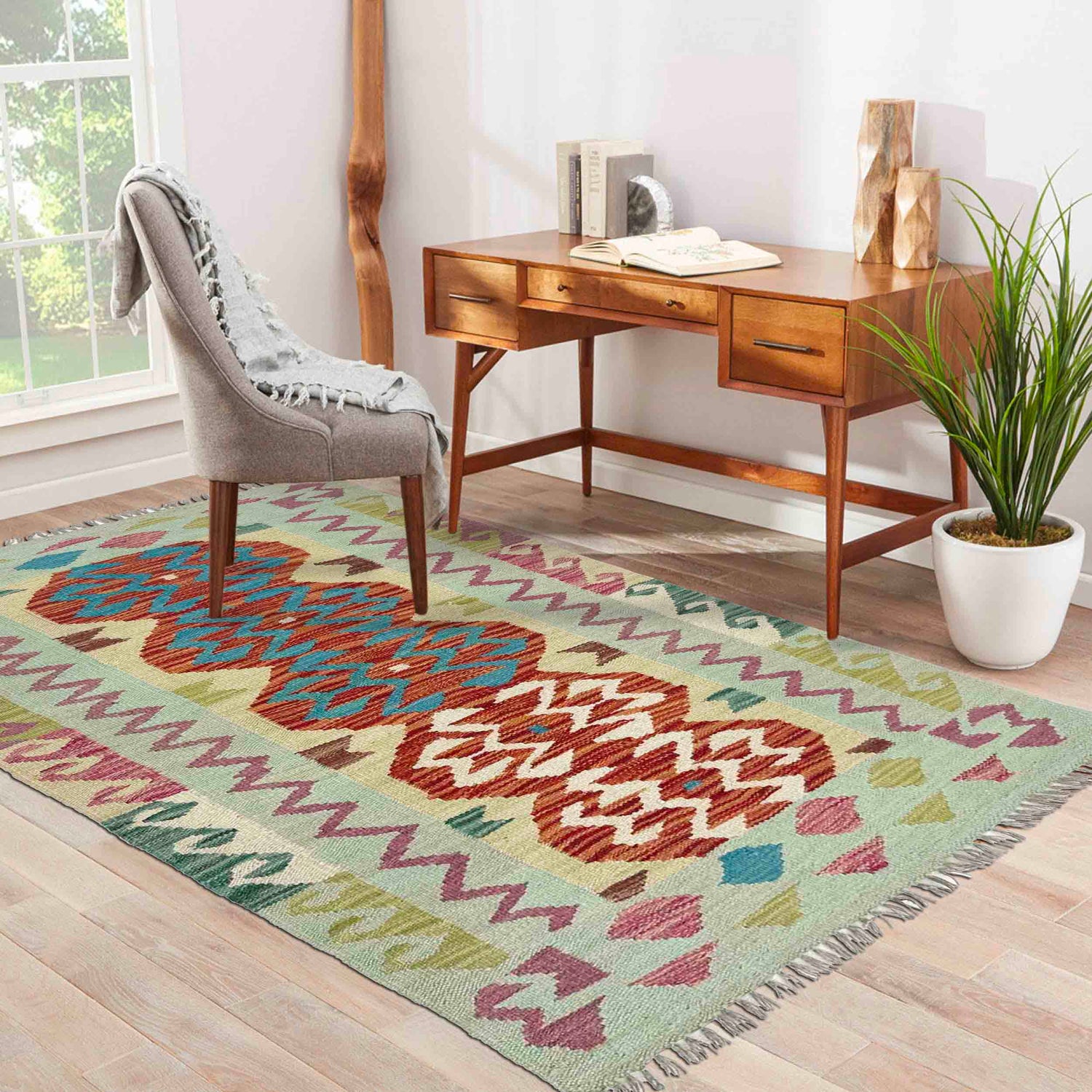 Handmade Multi Kilim Geometric 2x4 ft