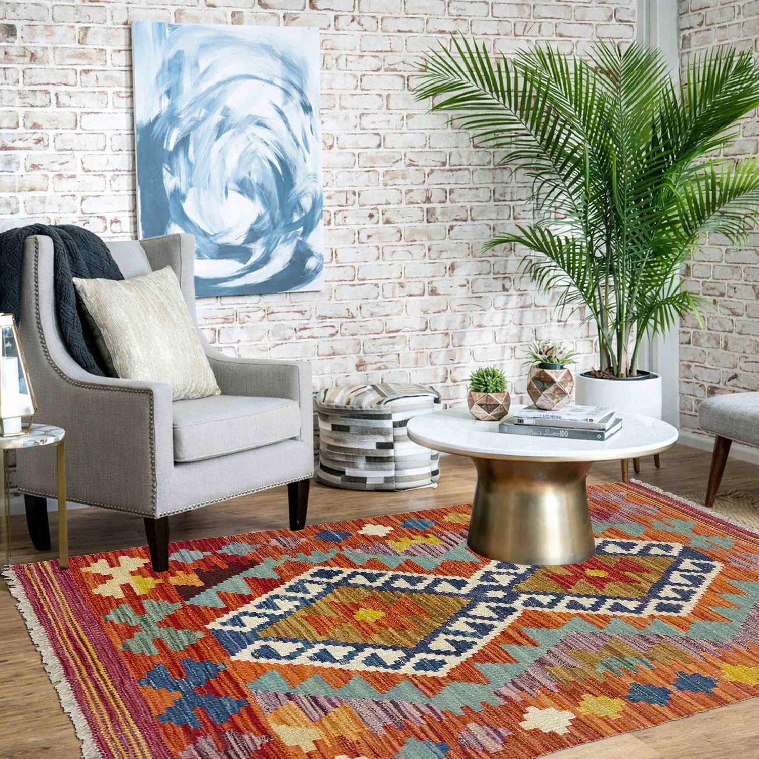 Handmade Multi Kilim Geometric 2x4 ft