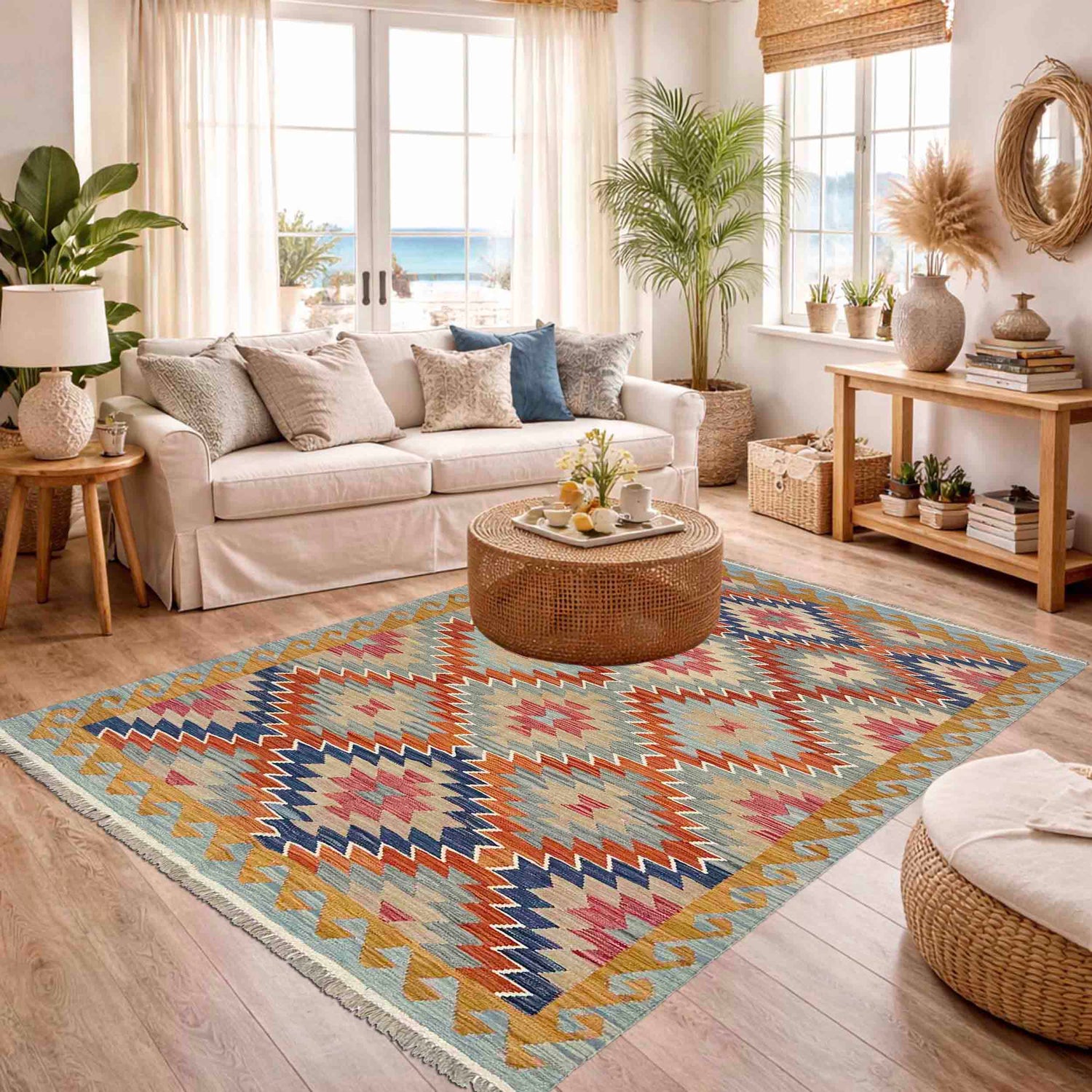 Handmade Multi Kilim Geometric 4x7 ft