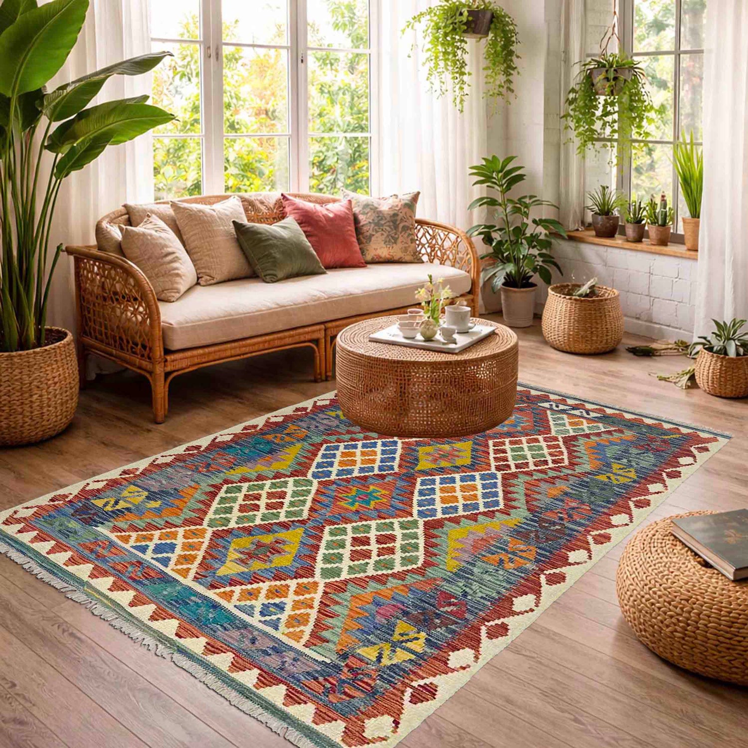 Handmade Multi Kilim Geometric 4x6 ft