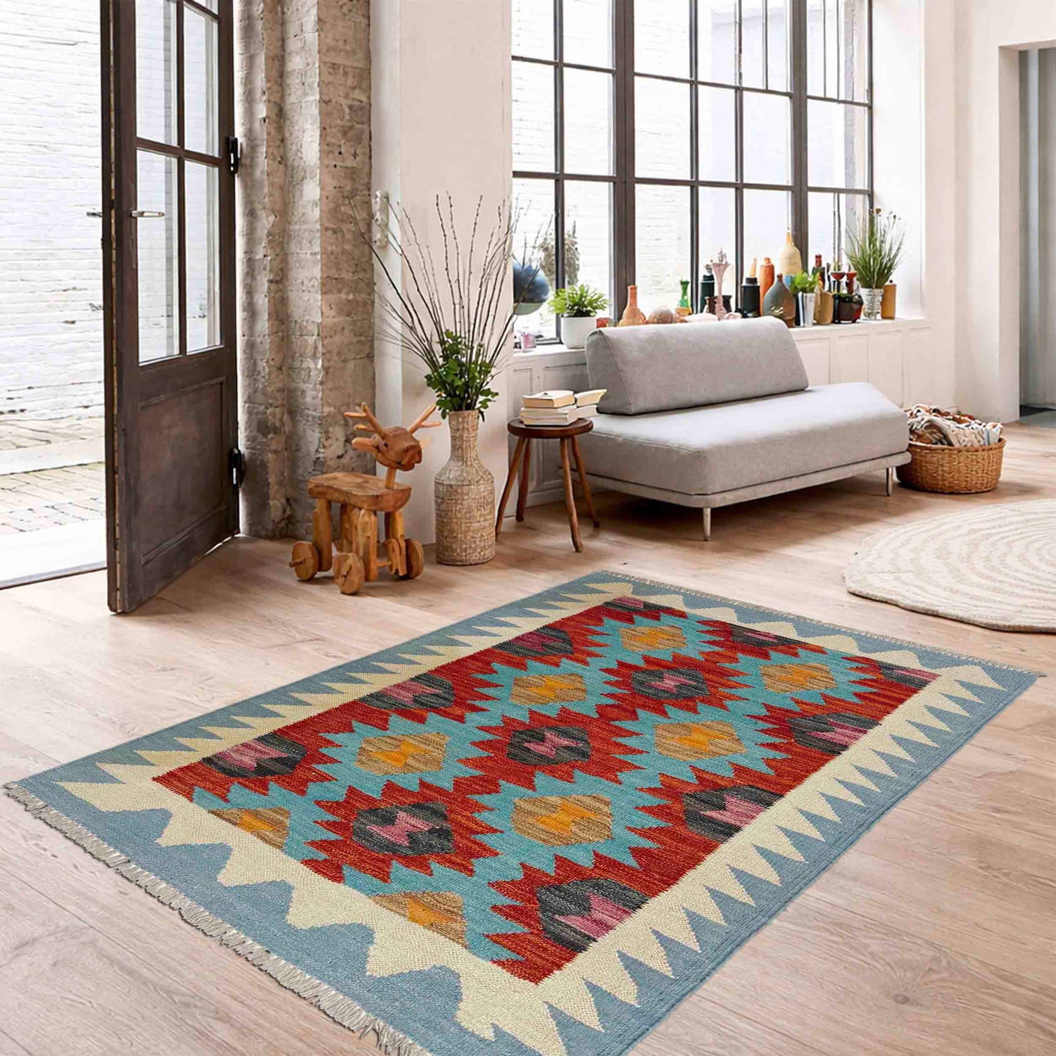 Handmade Multi Kilim Geometric 2x4 ft