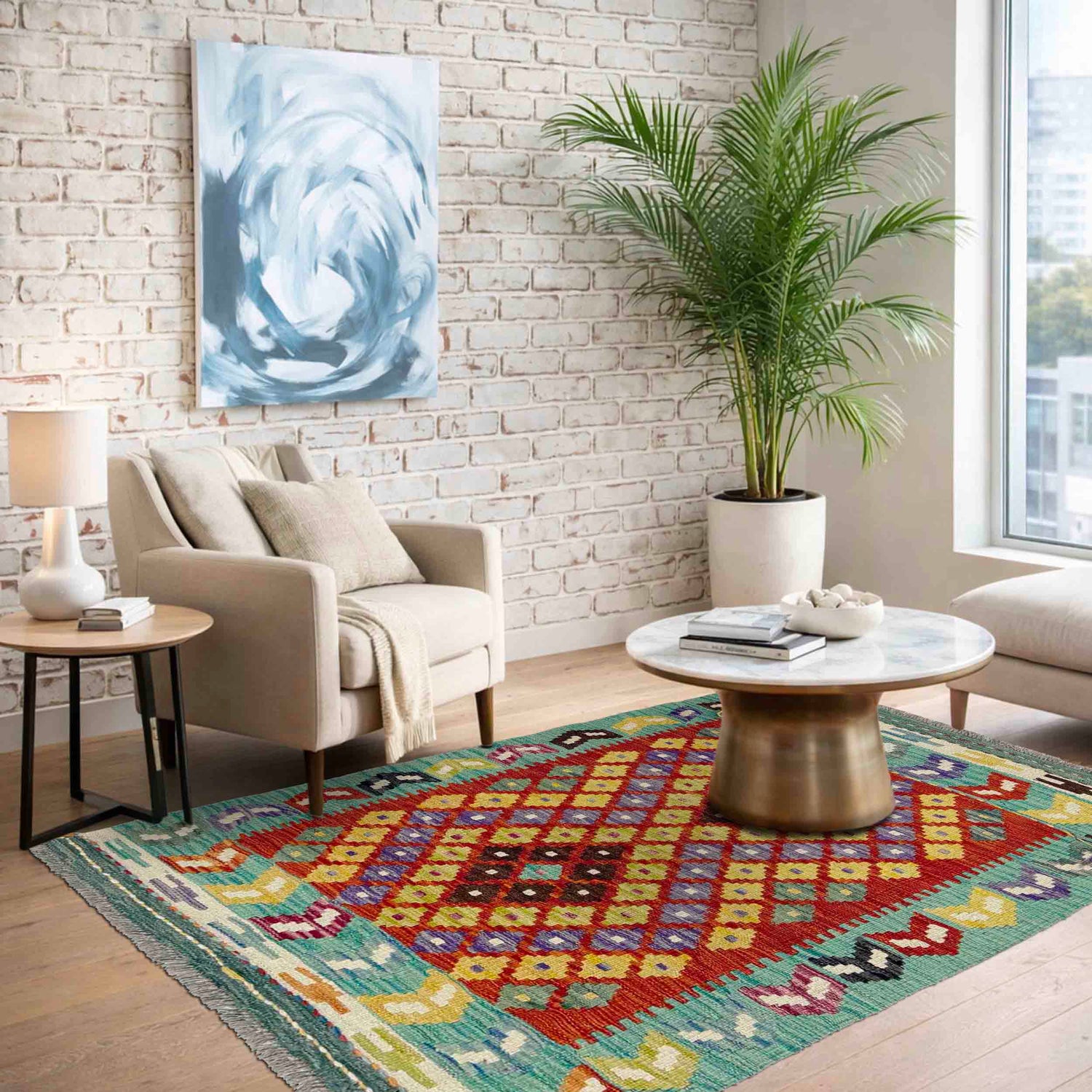 Handmade Multi Kilim Geometric 2x4 ft