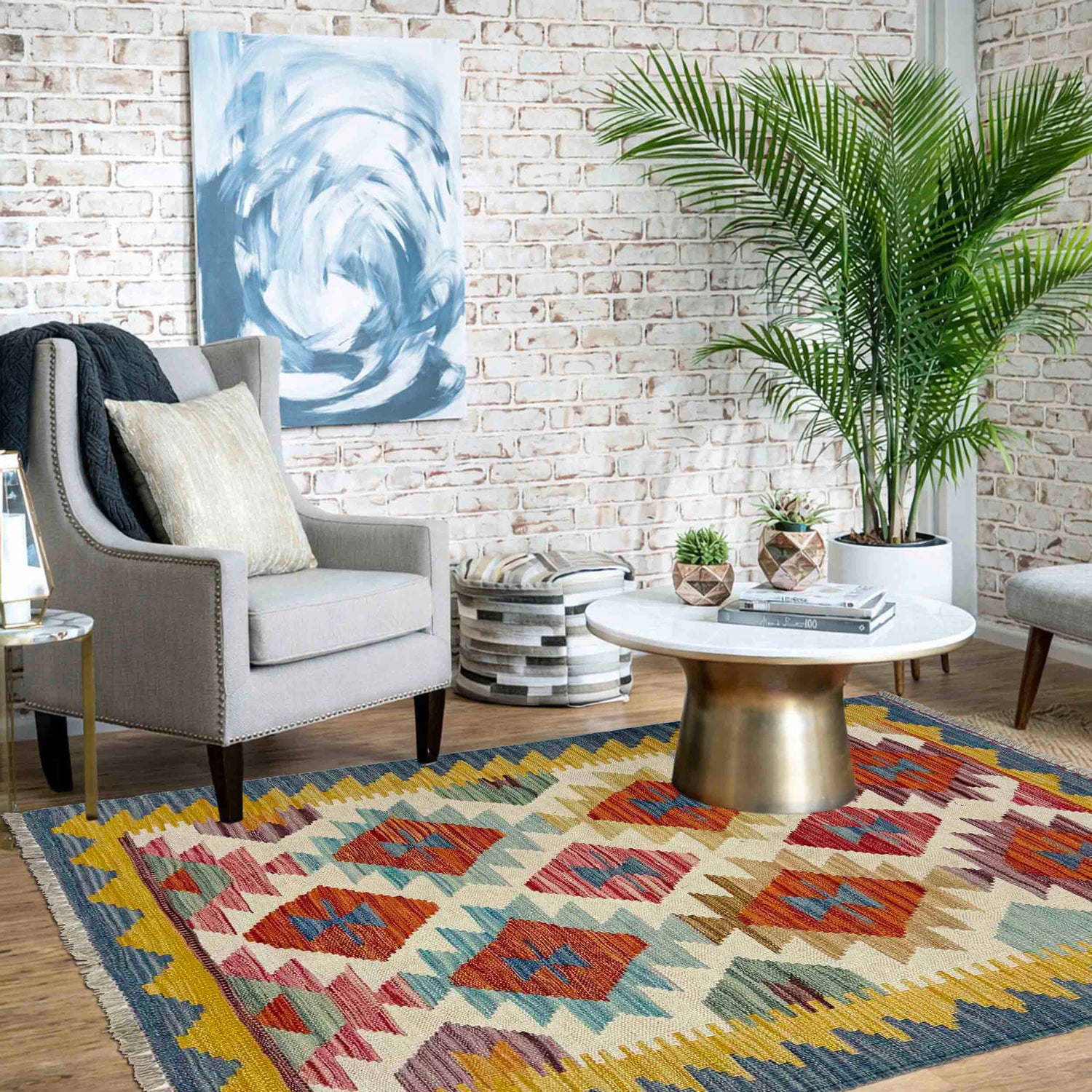 Handmade Multi Kilim Geometric 2x4 ft