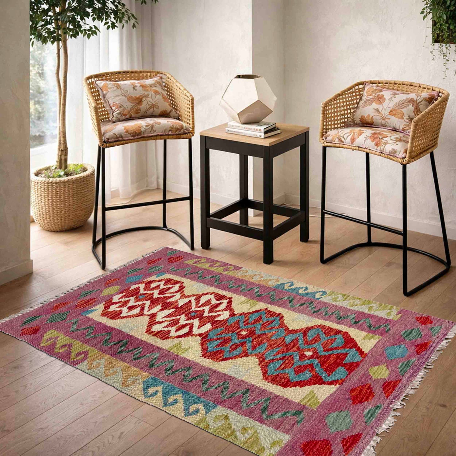 Handmade Multi Kilim Geometric 2x4 ft
