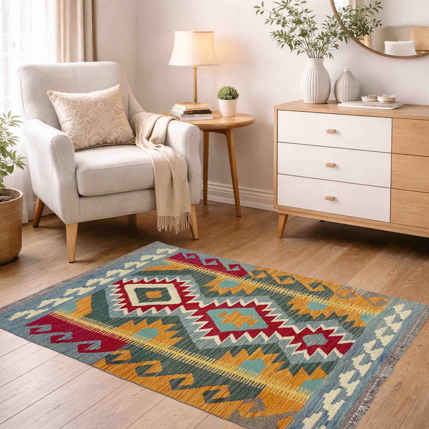 Handmade Multi Kilim Geometric 2x4 ft