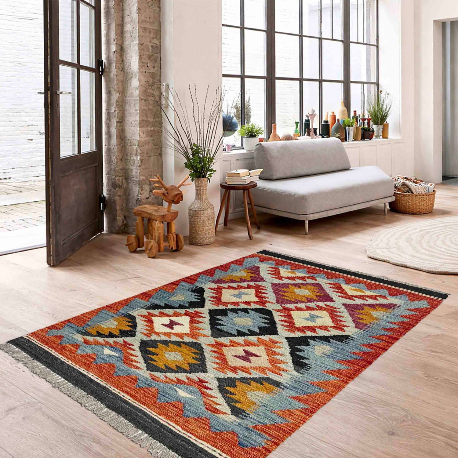 Handmade Multi Kilim Geometric 2x4 ft