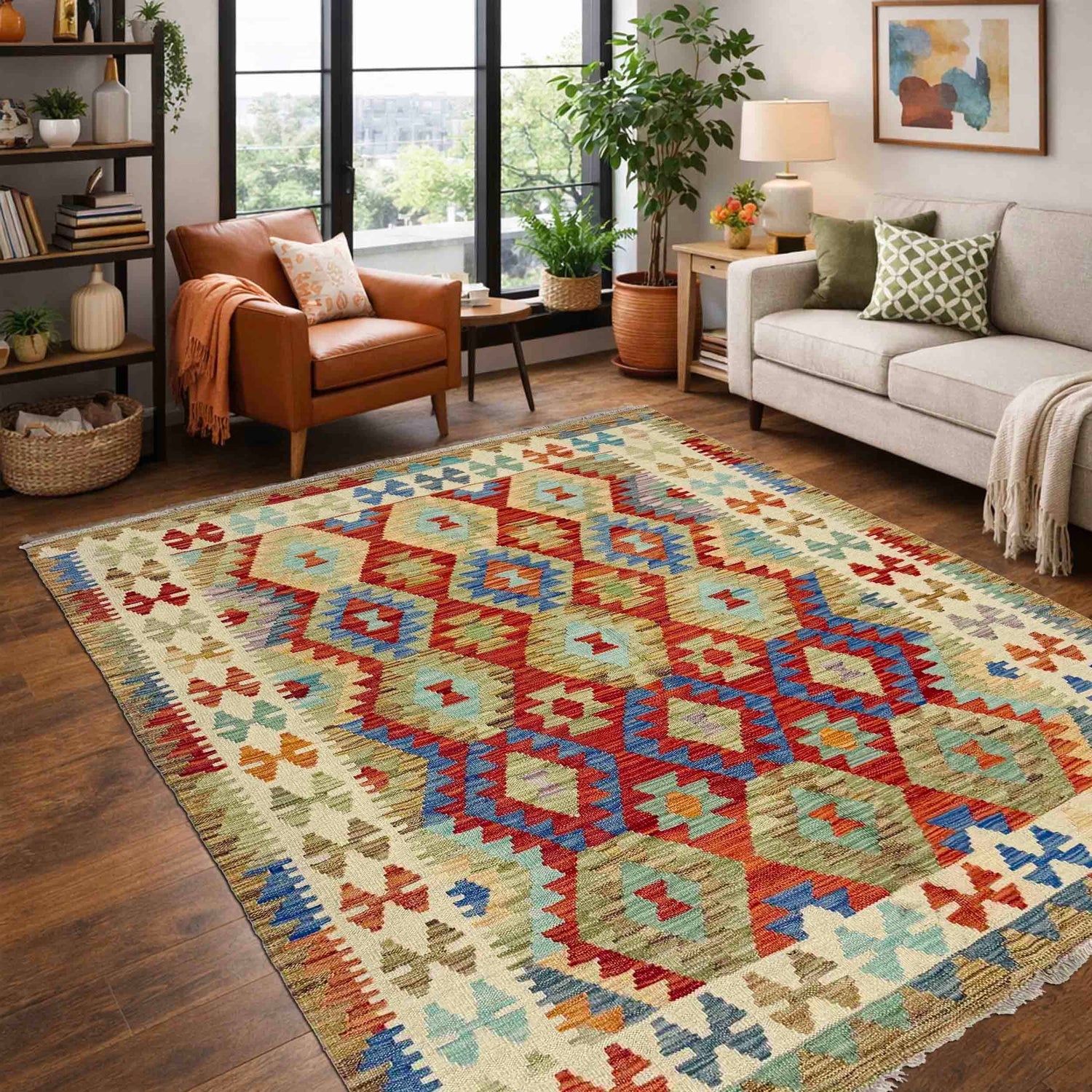Handmade Multi Kilim Geometric 4x7 ft