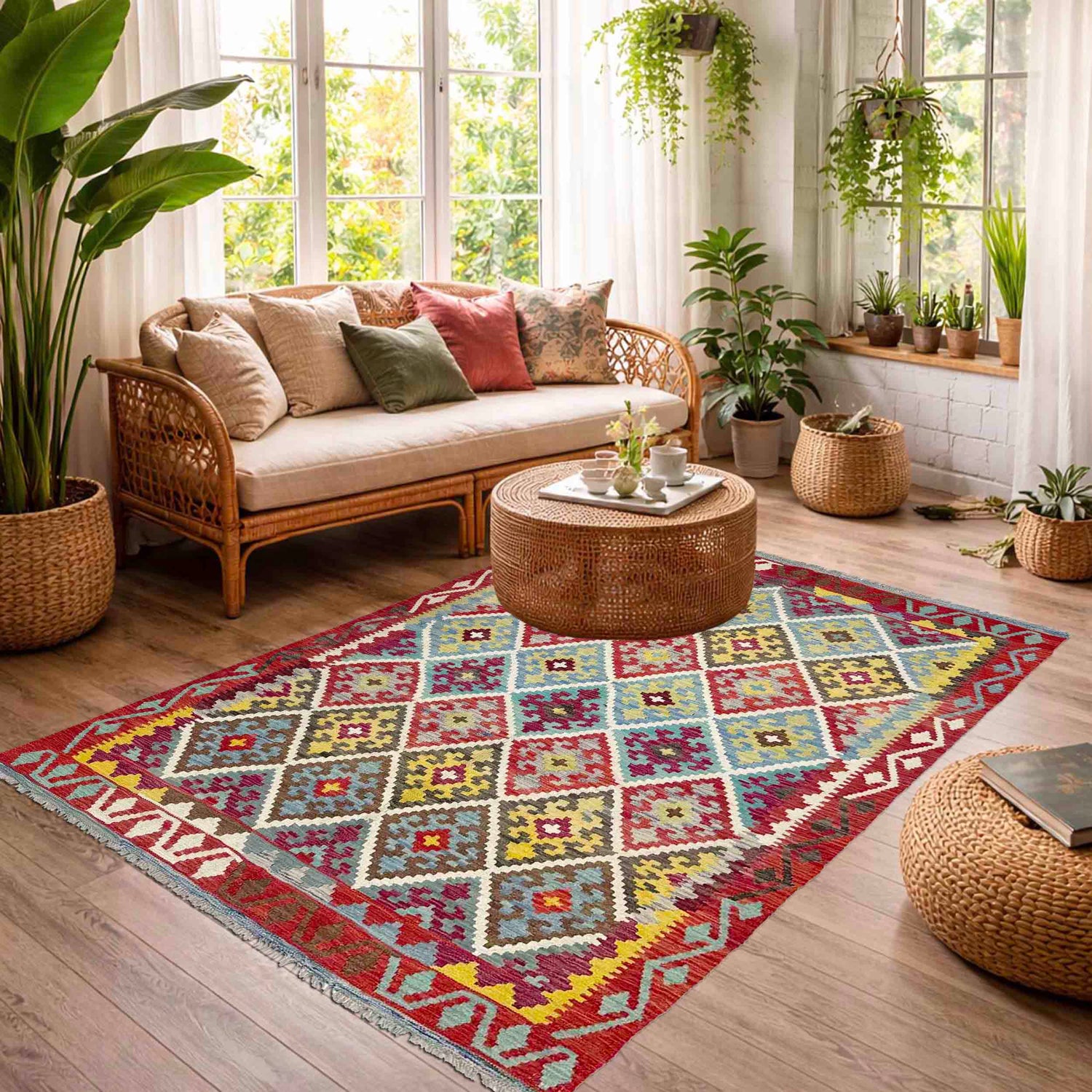 Handmade Multi Kilim Geometric 4x7 ft