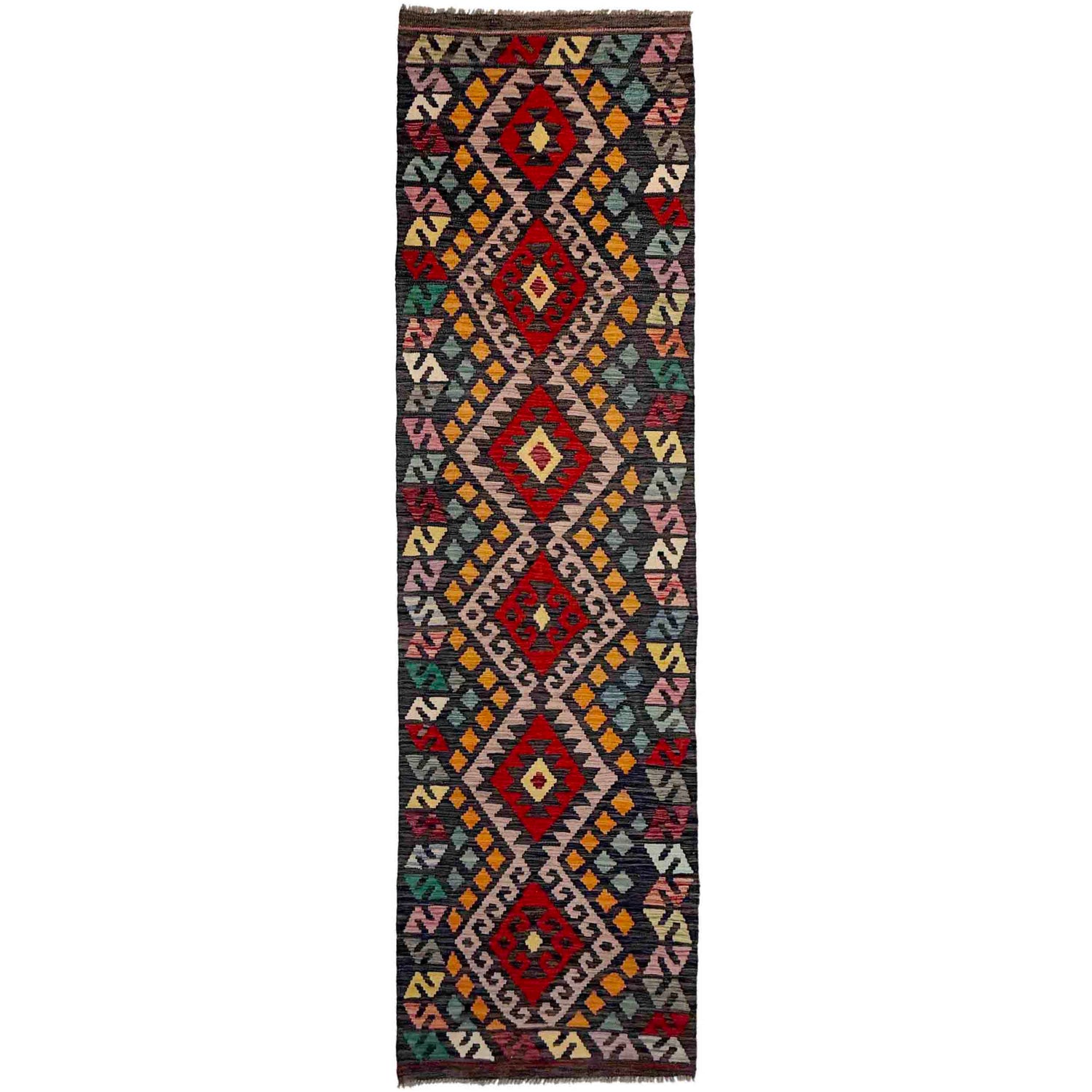 Handmade Multi Kilim Geometric 10' Runner