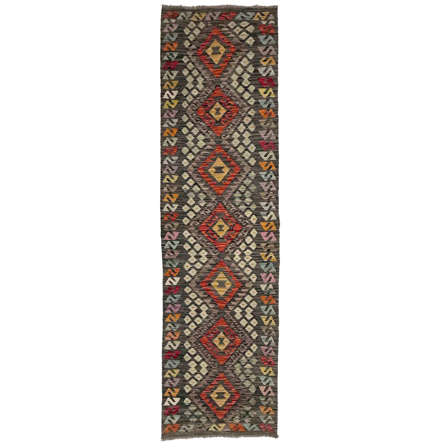 Handmade Multi Kilim Geometric 10' Runner