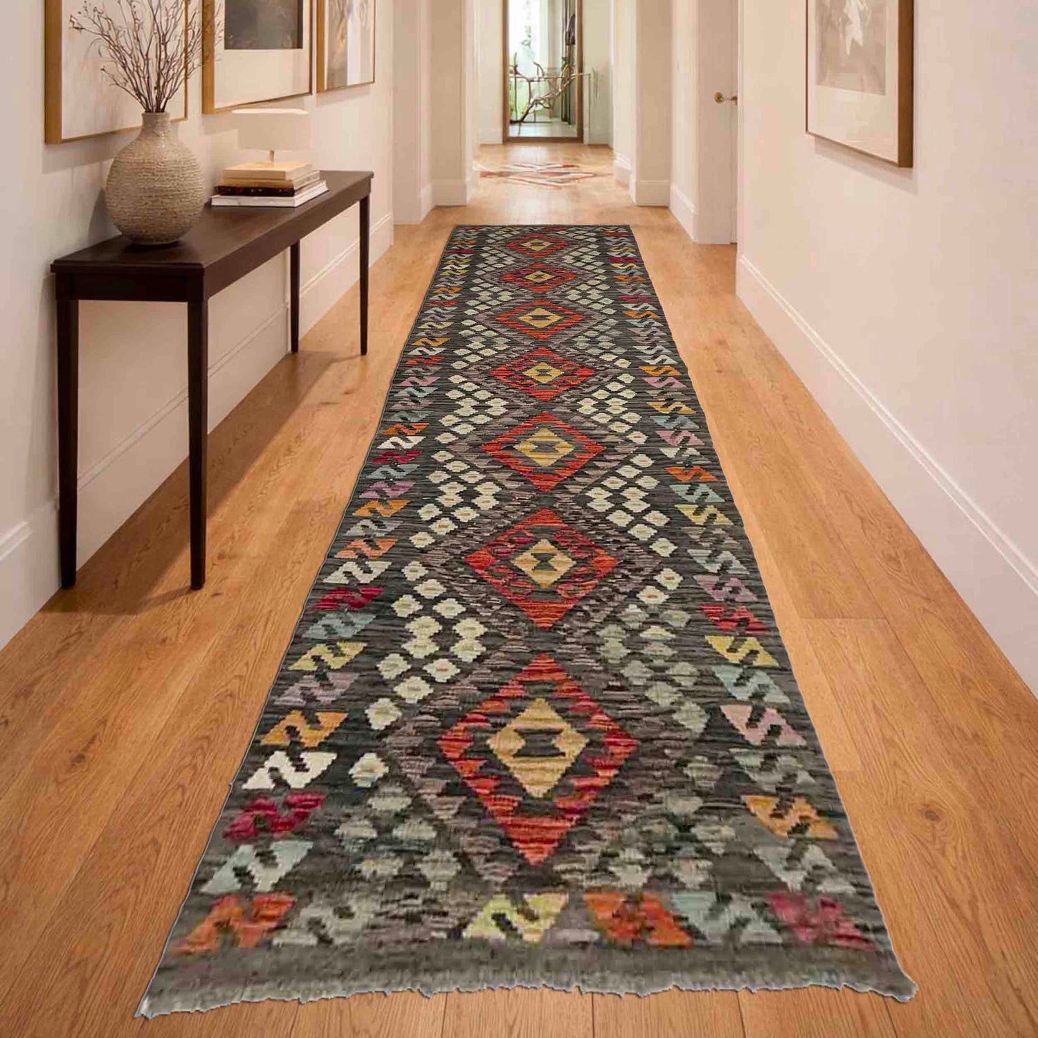 Handmade Multi Kilim Geometric 10' Runner