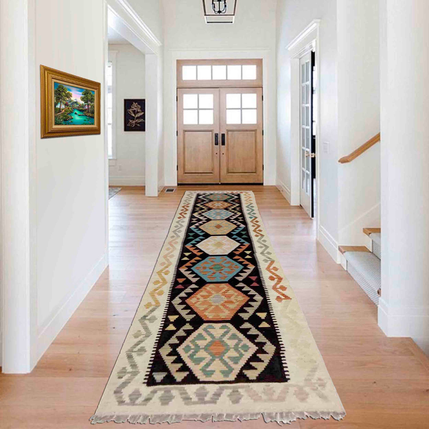 Handmade Multi Kilim Geometric 10' Runner
