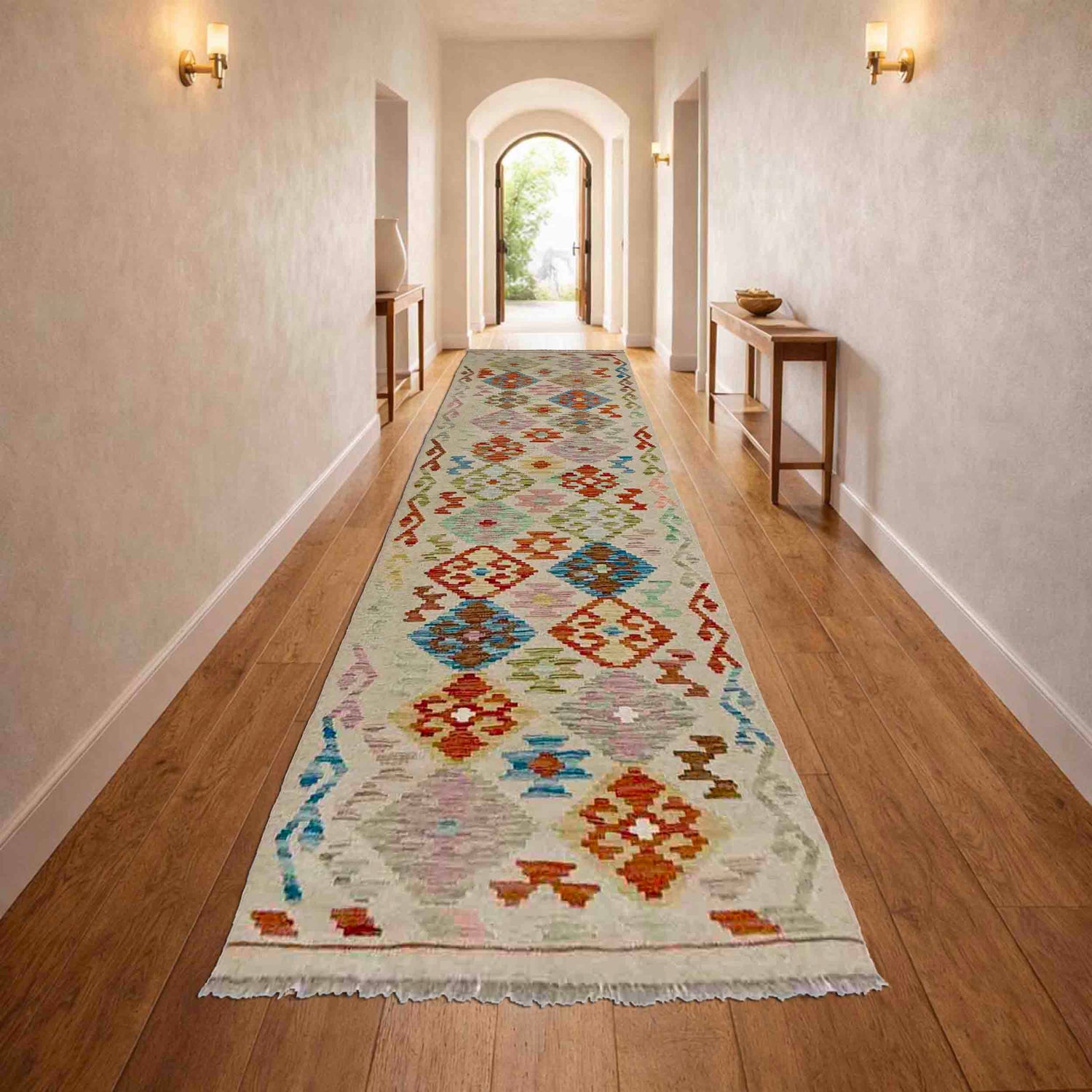 Handmade Multi Kilim Geometric 10' Runner