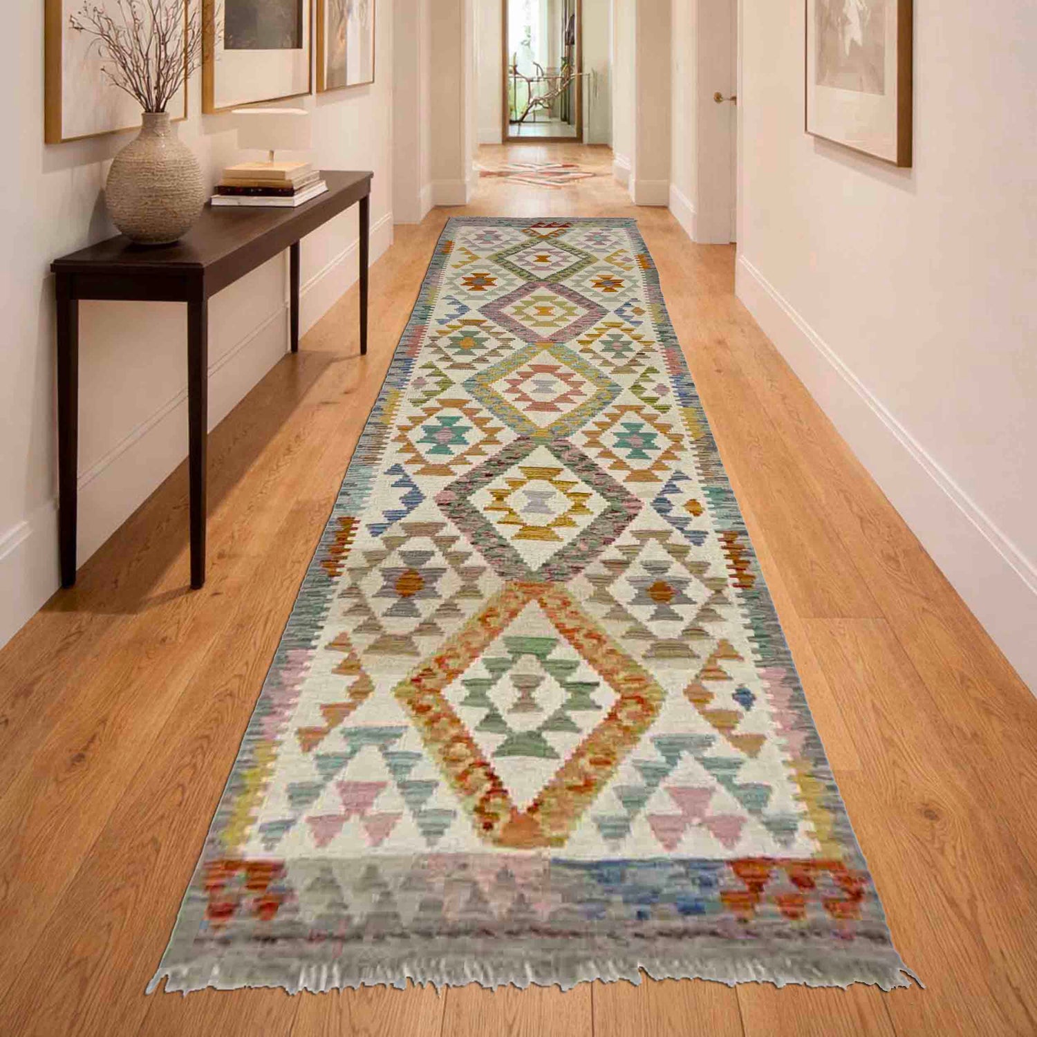 Handmade Multi Kilim Geometric 10' Runner